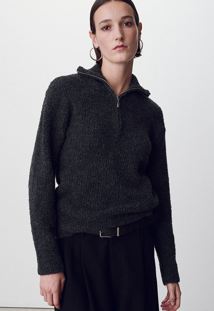 Tonywack - Wool Blend Boucle Zip Sweater (Dark Grey) product image 4 | TRAB K-Fashion Australia