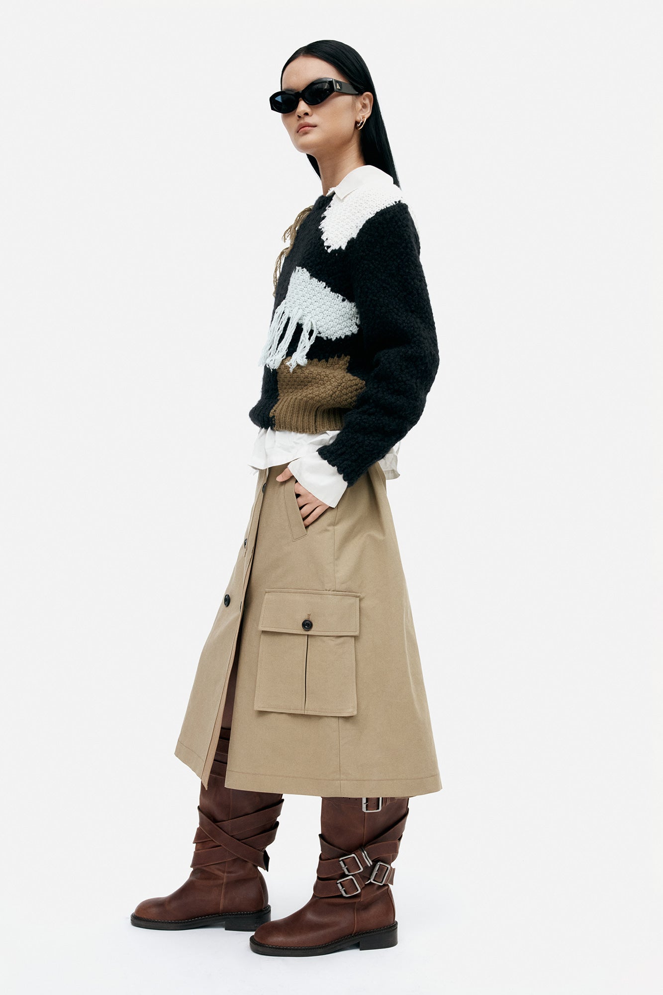 Andersson Bell - Trench Pleats Skirt (Khaki) product image 3 | TRAB K-Fashion Australia