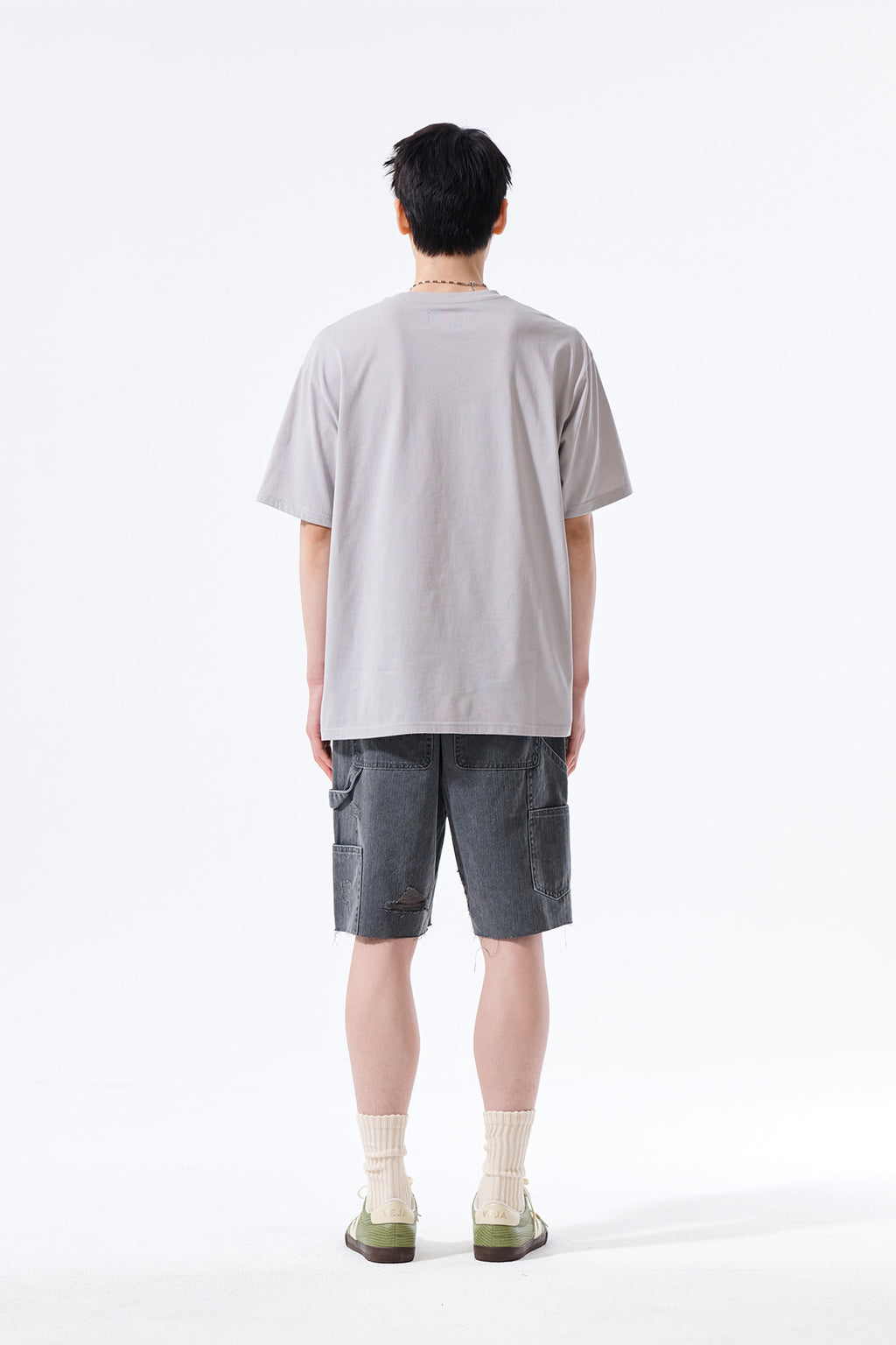 Matin Kim - Heringbone Raw Cut Denim Shorts (Grey) product image 14 | TRAB K-Fashion Australia