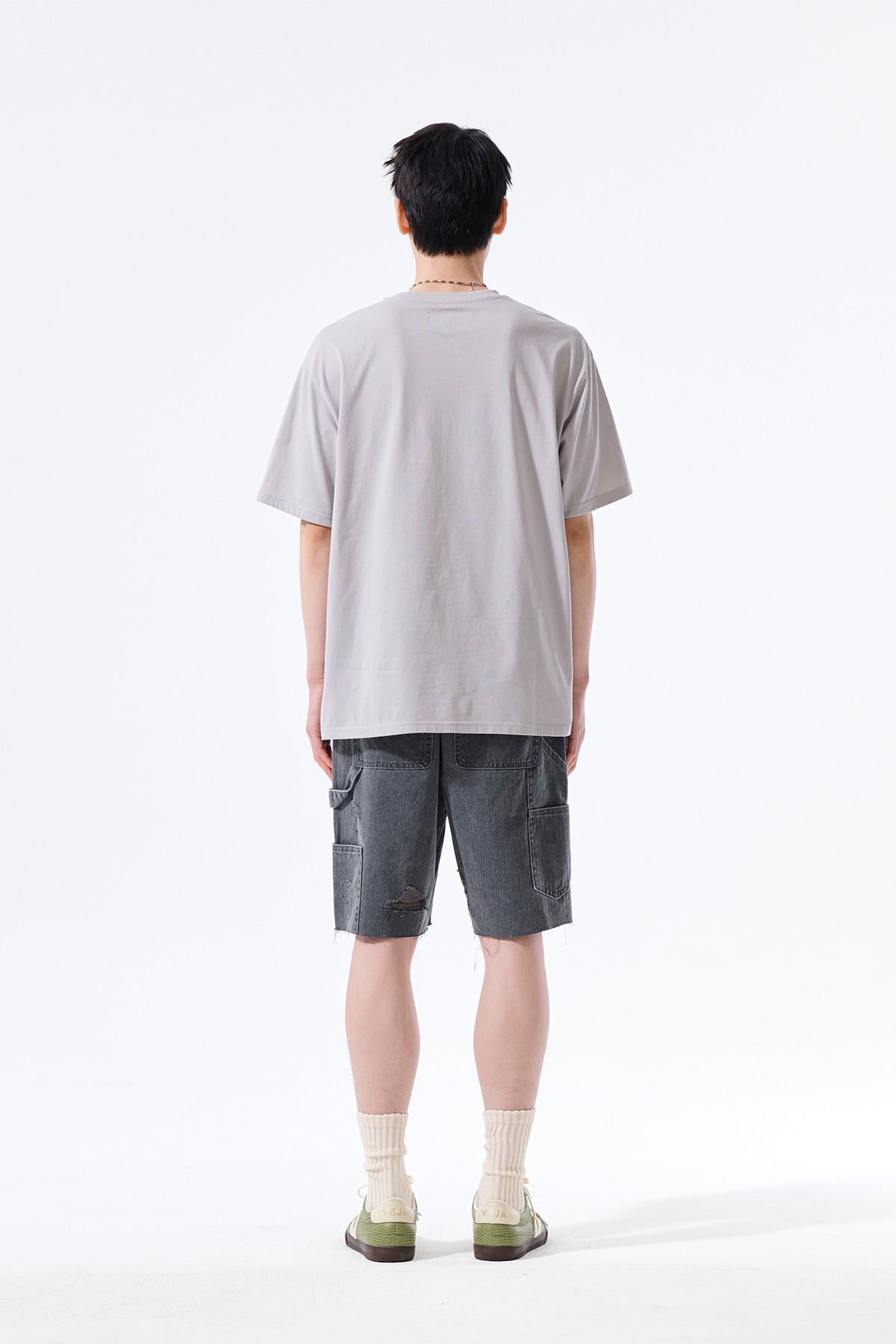 Matin Kim - Heringbone Raw Cut Denim Shorts (Grey) product image 14 | TRAB K-Fashion Australia