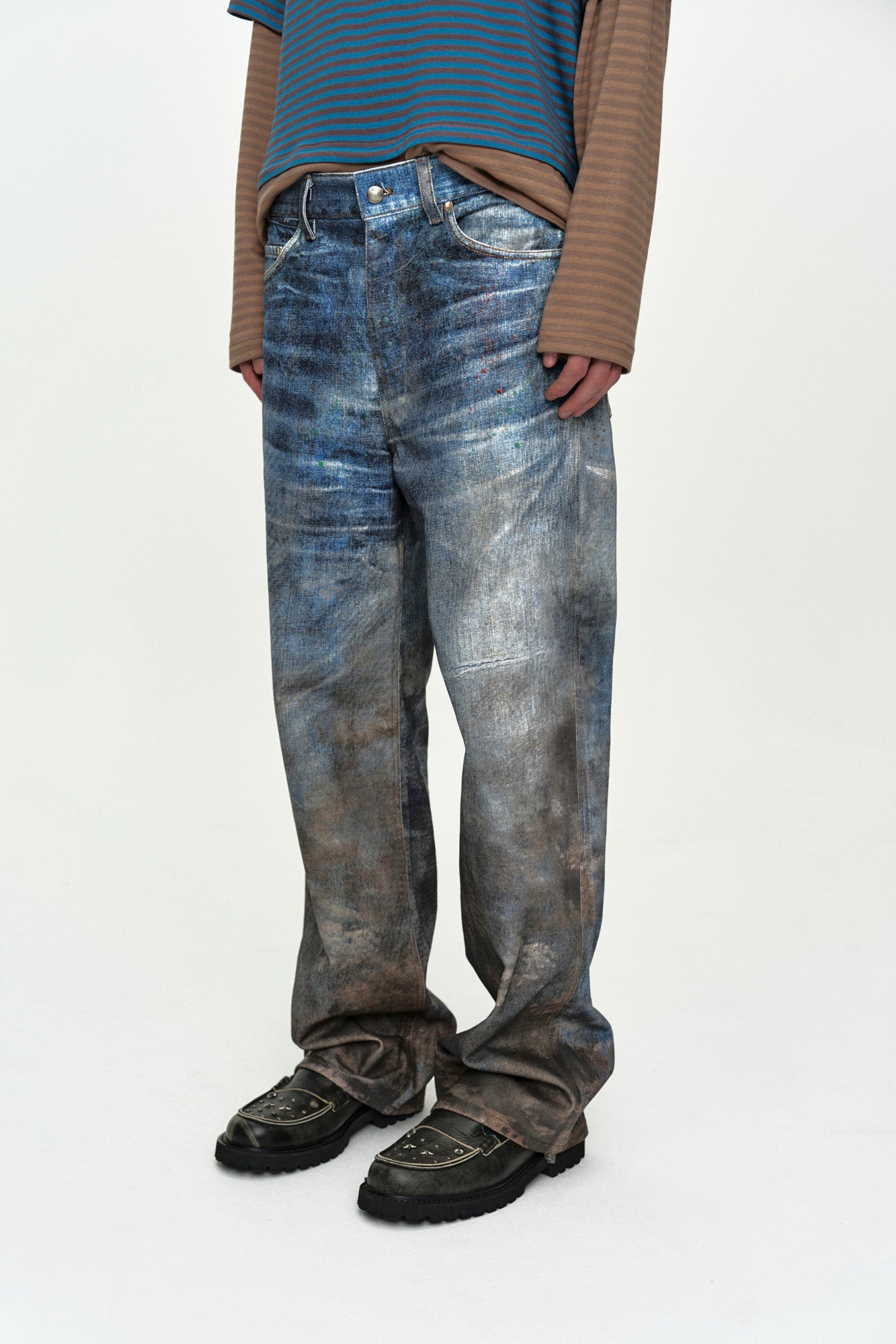 Andersson Bell - Unisex Festival Mud Printed Jeans (Blue) product image 9 | TRAB K-Fashion Australia
