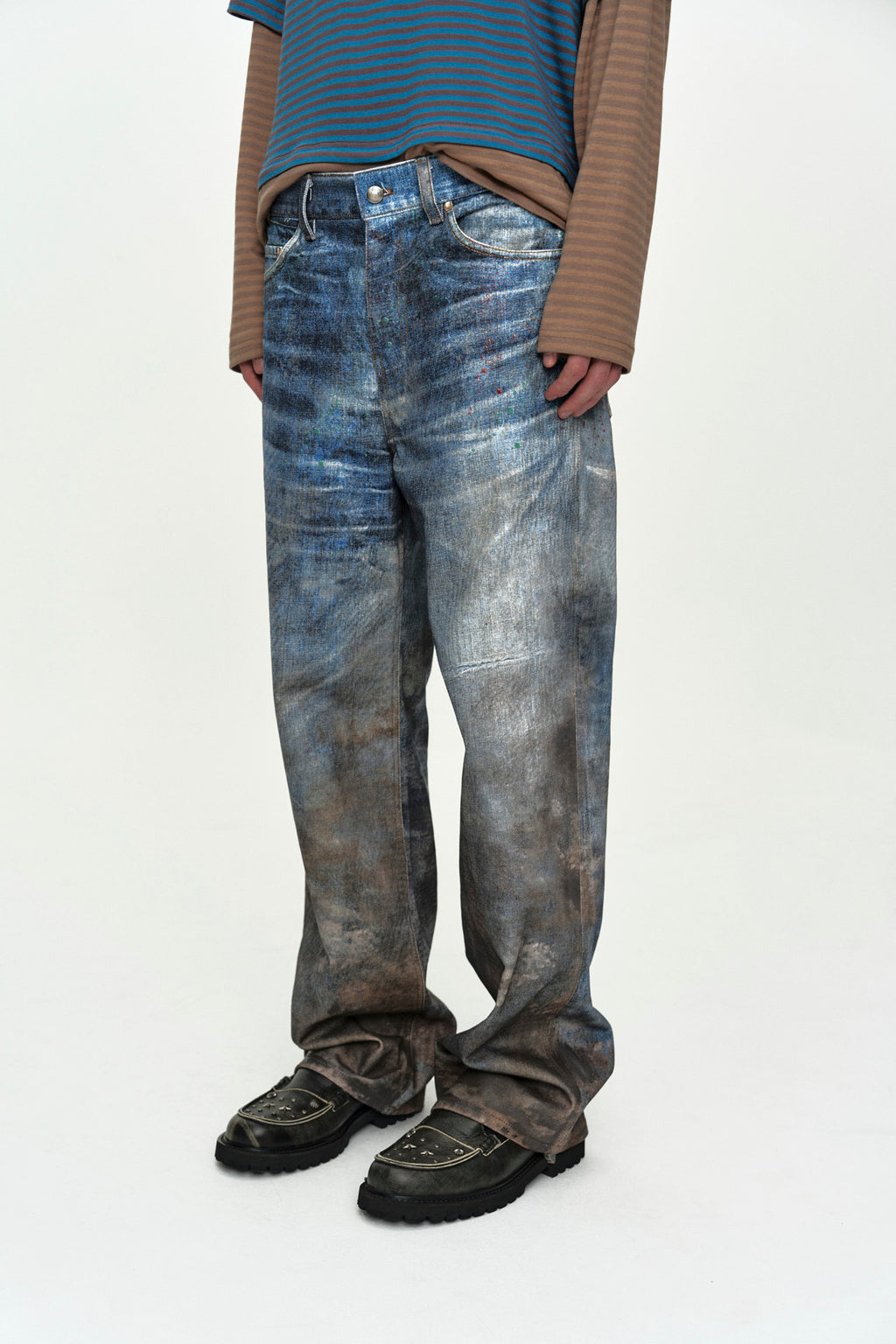 Andersson Bell - Unisex Festival Mud Printed Jeans (Blue) product image 9 | TRAB K-Fashion Australia