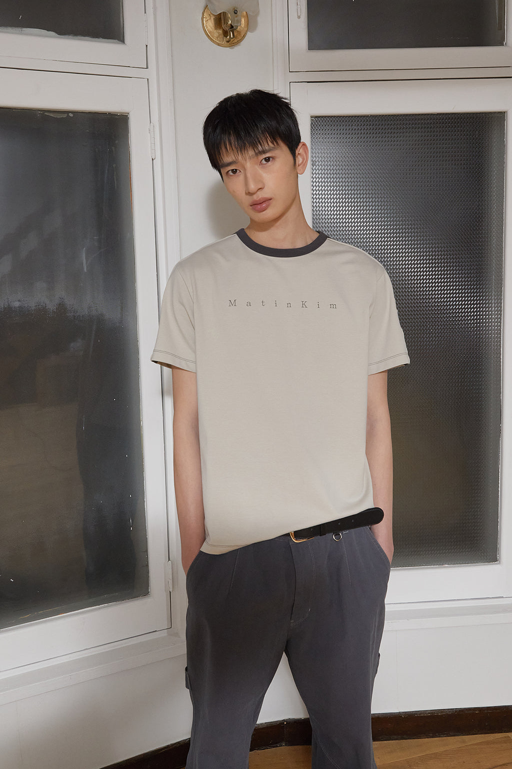 Matin Kim - Color Line Point Logo Top (Beige) product image 12 | TRAB K-Fashion Australia