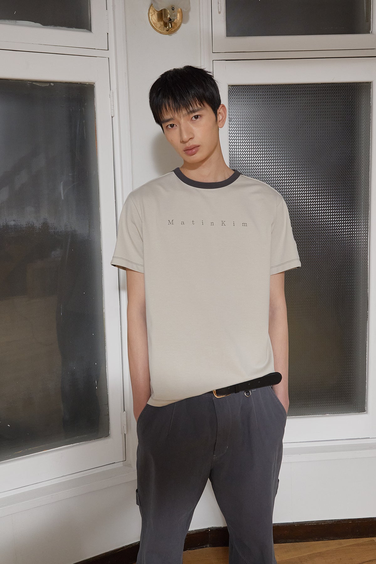 Matin Kim - Color Line Point Logo Top (Beige) product image 12 | TRAB K-Fashion Australia