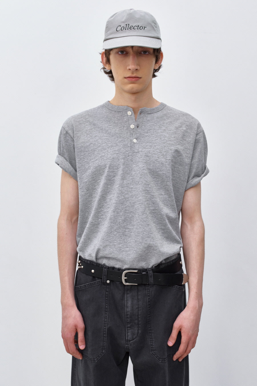 Insilence - Henley Neck Short Sleeve (Melange Grey) product image 2 | TRAB K-Fashion Australia
