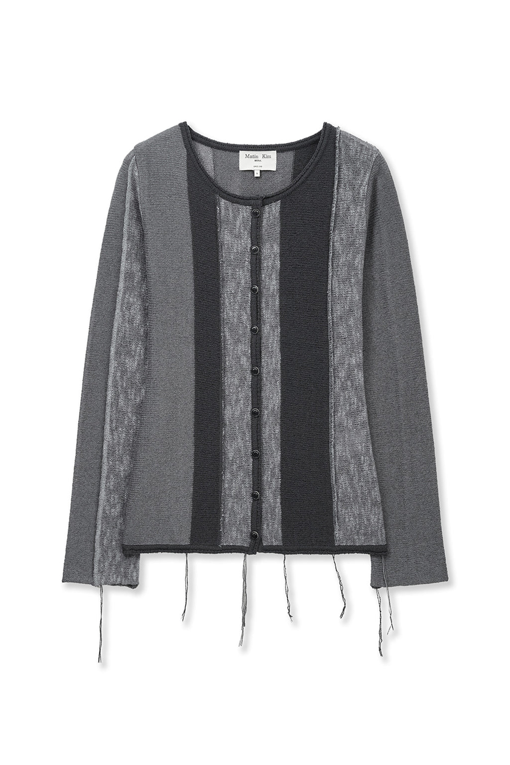 Matin Kim - Color Block Slim Knit Cardigan (Charcoal) product image 1 | TRAB K-Fashion Australia