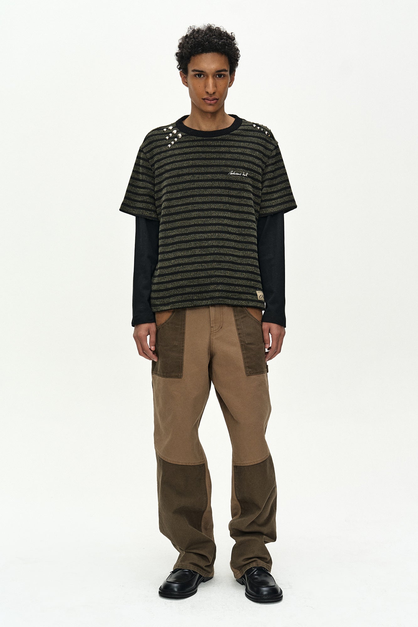 Andersson Bell - Unisex Studded Stripe Layered Sweater (black) (Black) product image 2 | TRAB K-Fashion Australia