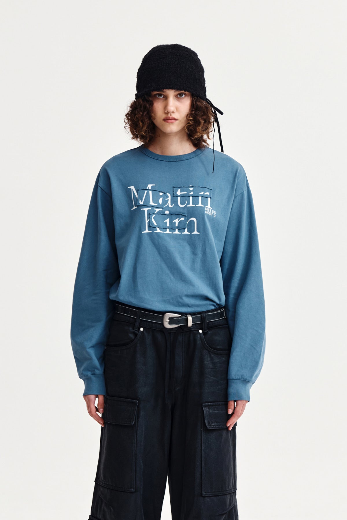 Matin Kim - Patch Graphic Long Sleeve Top (Smoke Blue) product image 15 | TRAB K-Fashion Australia