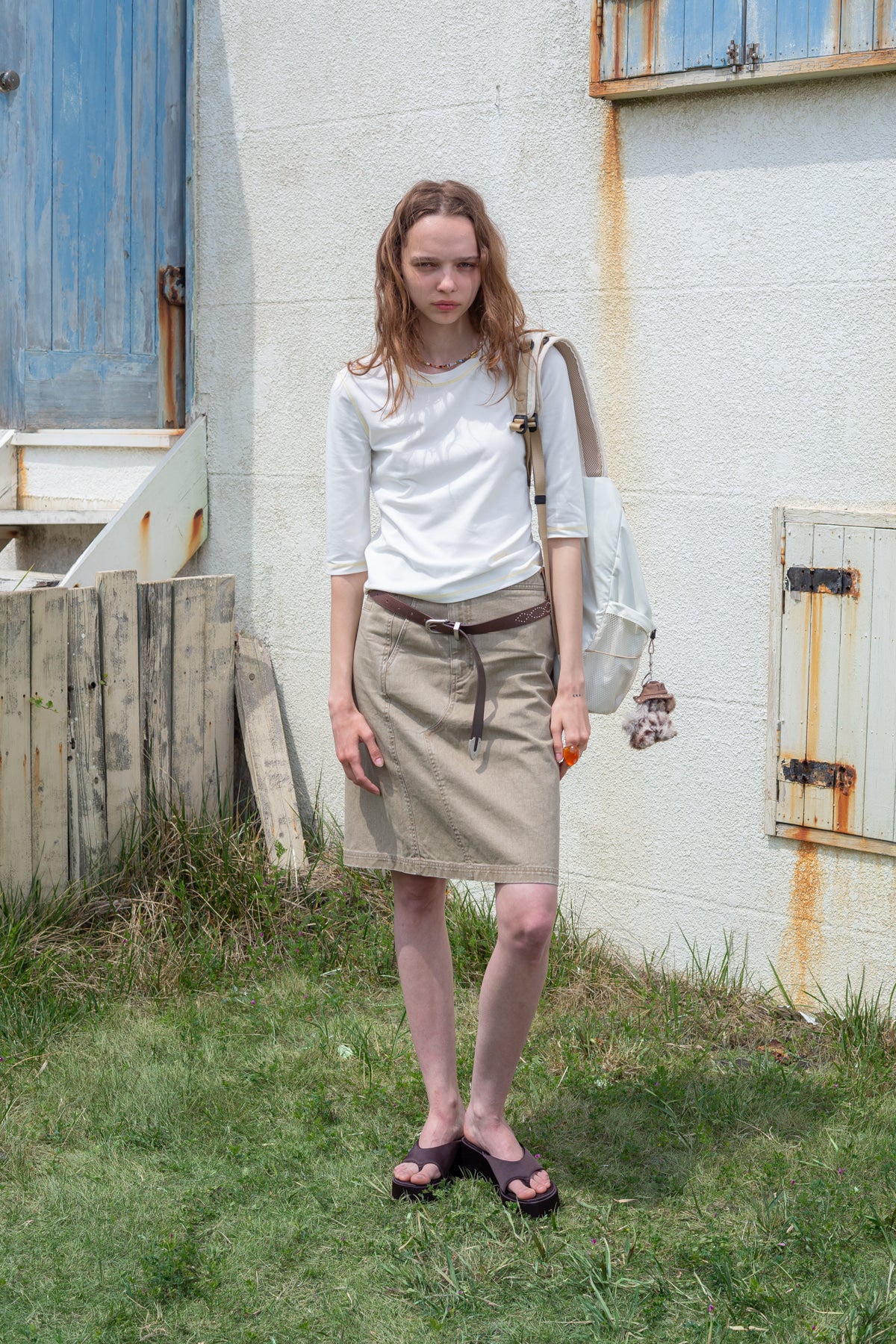 Matin Kim - Side Pocket Point Midi Skirt (Light Khaki) product image 11 | TRAB K-Fashion Australia