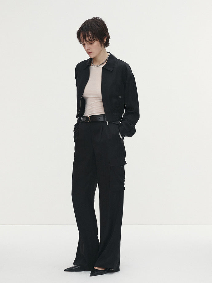 Tonywack - Loose-Fit Satin Cargo Pants (Black) product image 2 | TRAB K-Fashion Australia
