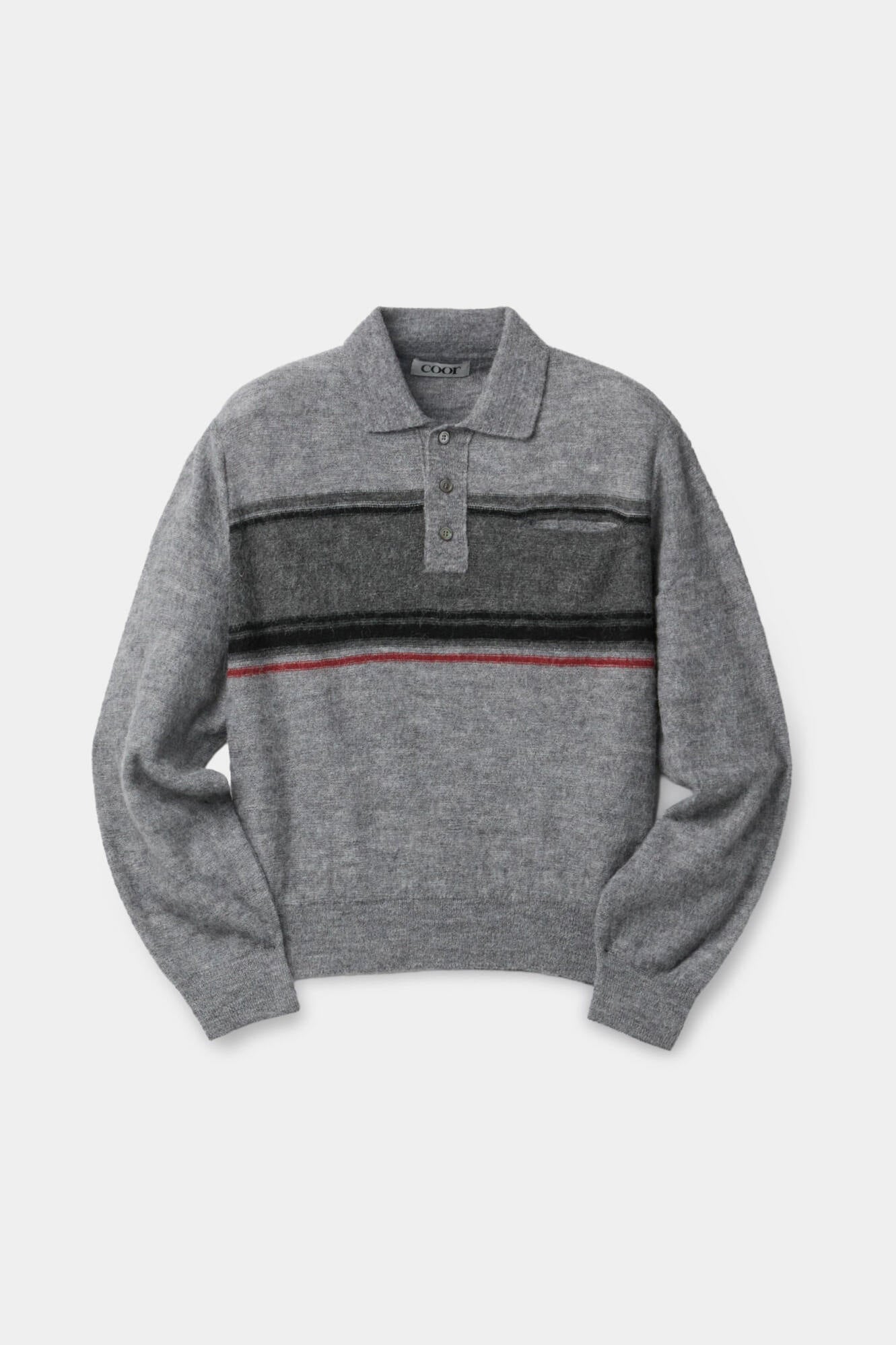Coor - Alpaca Blend Striped Polo Sweater (Melange Gray) product image 1 | TRAB K-Fashion Australia