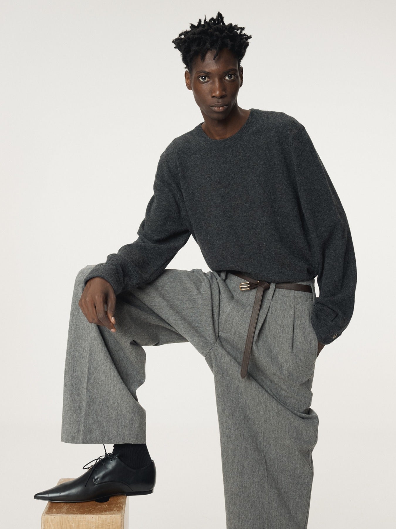 Recto - Shirt Cuffs Detail Knit Top (Charcoal Grey) product image 1 | TRAB K-Fashion Australia