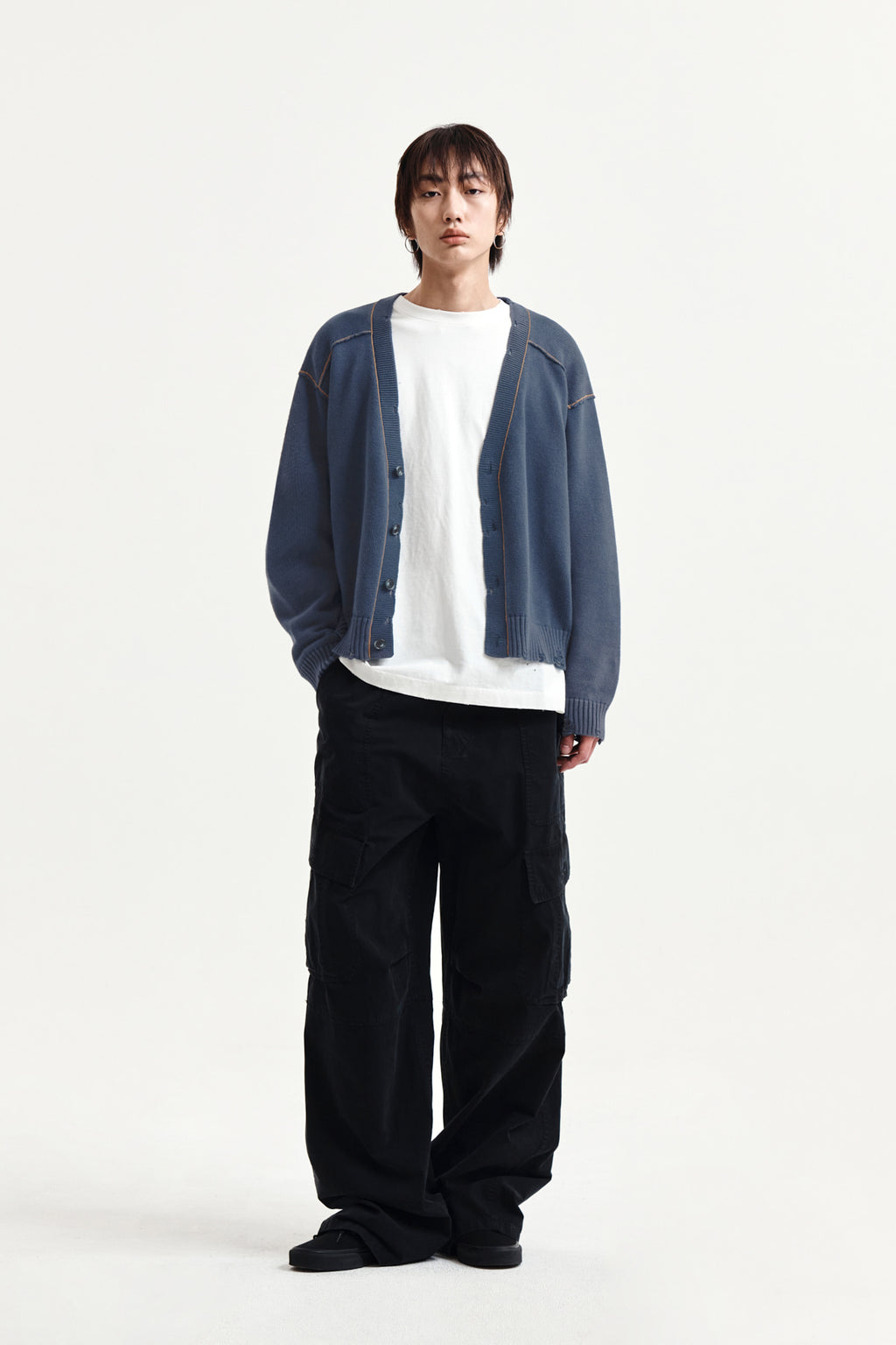 Matin Kim - Back Logo Line Point Knit Cardigan (Smoke Blue) product image 14 | TRAB K-Fashion Australia
