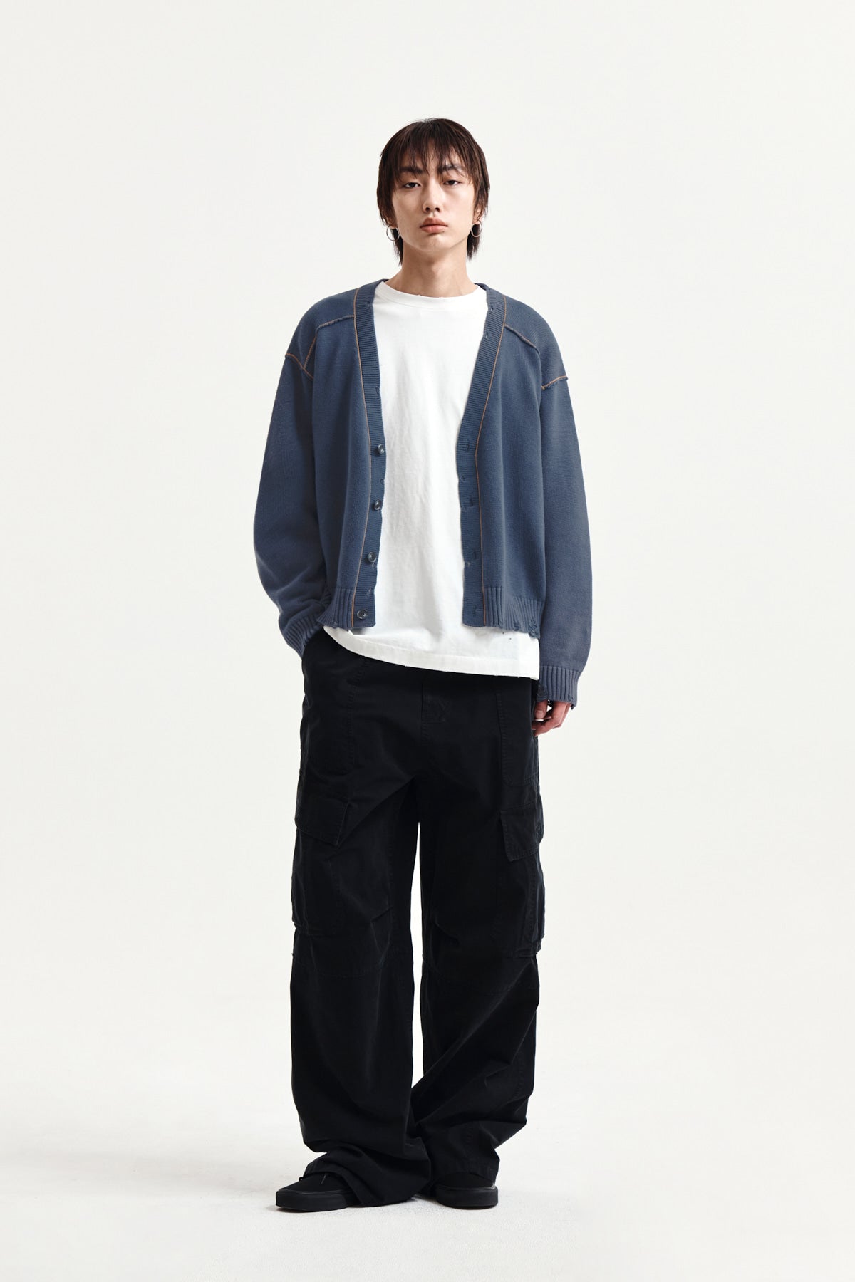 Matin Kim - Back Logo Line Point Knit Cardigan (Smoke Blue) product image 14 | TRAB K-Fashion Australia