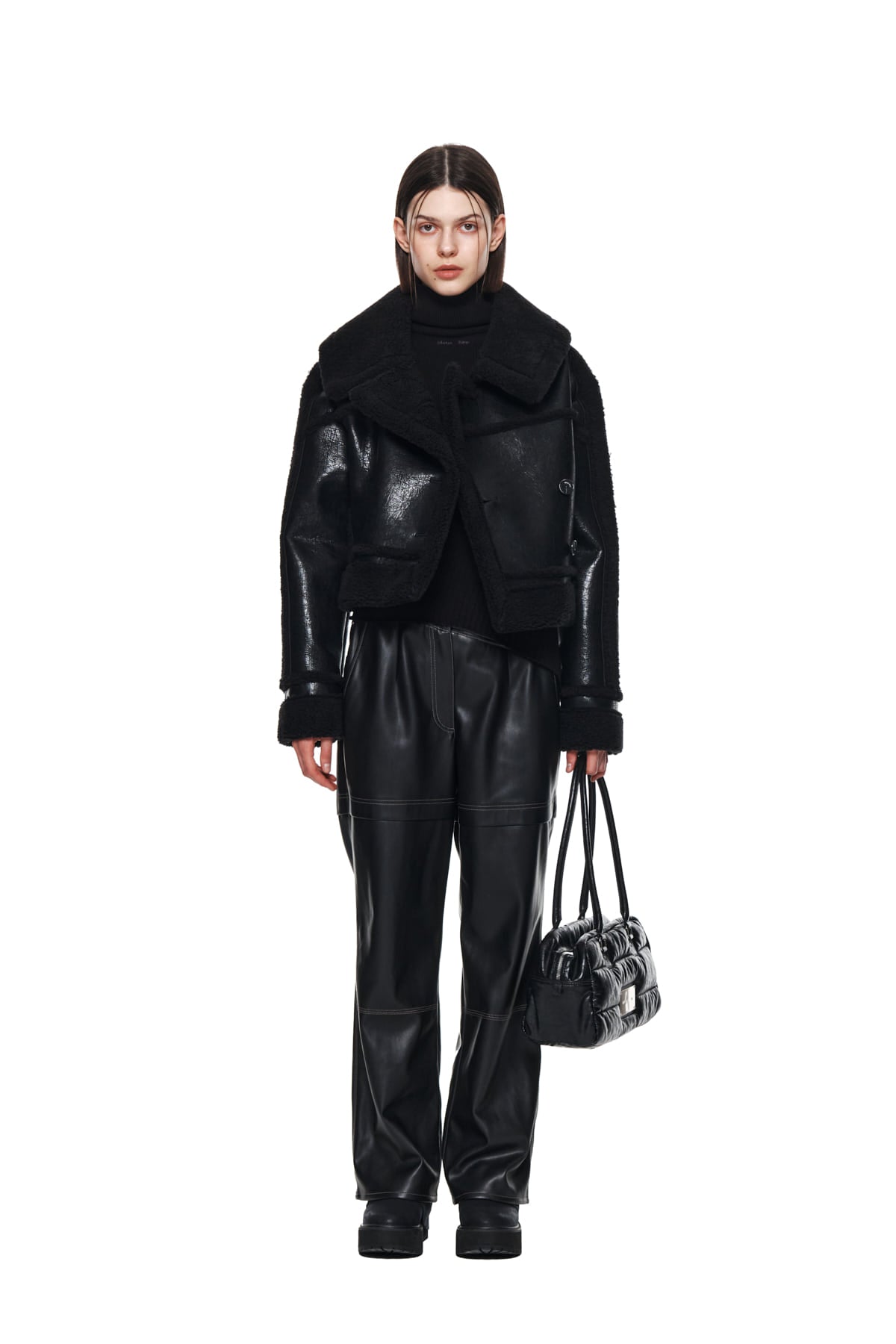 Matin Kim - Waist Unbalanced Leather Pants (Black) product image 10 | TRAB K-Fashion Australia