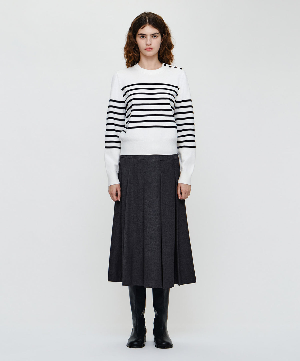 Marithe & Francois Girbaud - Belted Pleats Midi Skirt (Charcoal) product image 3 | TRAB K-Fashion Australia