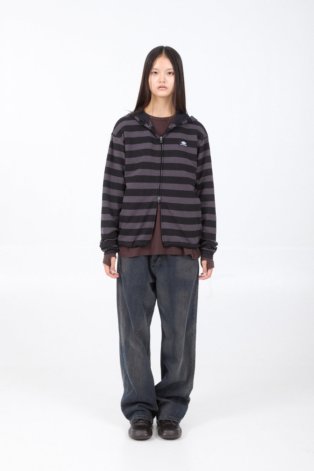 Hatchingroom - Zip Hoodie Stripe (Purple Charcoal/Black) product image 8 | TRAB K-Fashion Australia