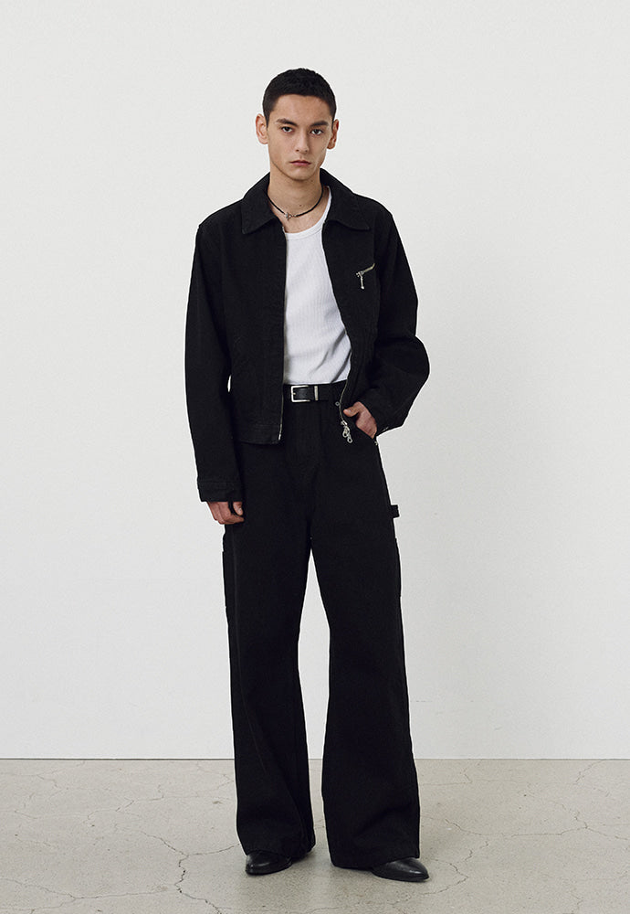 Tonywack - Rinsed Denim Zipped Work Jacket (Black) product image 3 | TRAB K-Fashion Australia