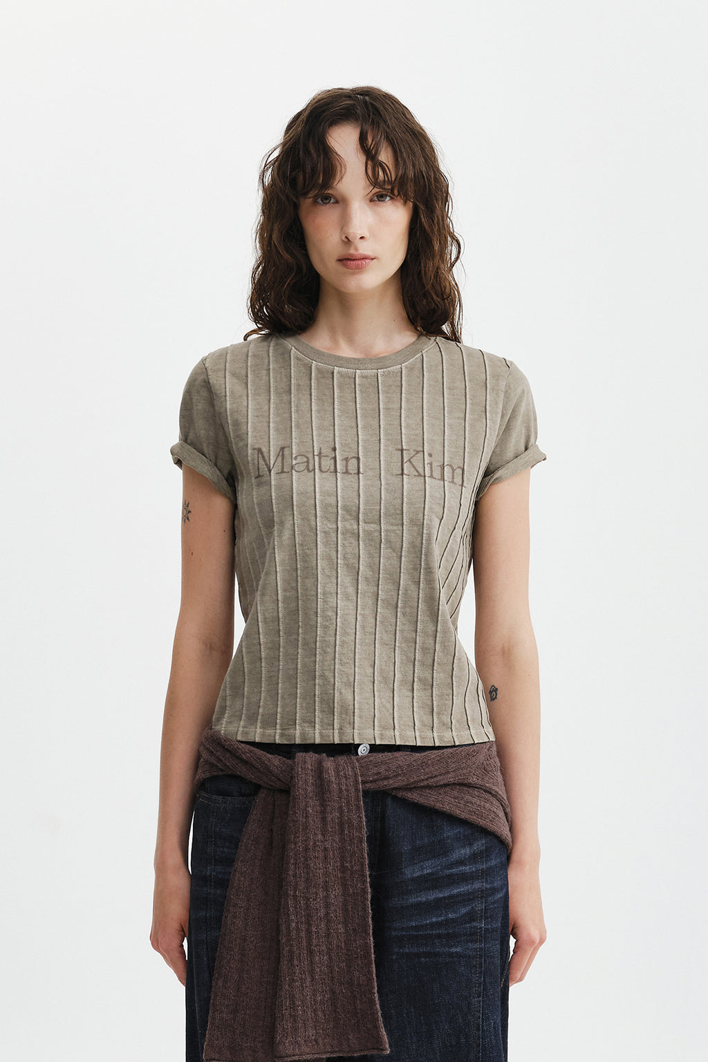 Matin Kim - Washed Logo Full Pintuck Top (Beige) product image 11 | TRAB K-Fashion Australia