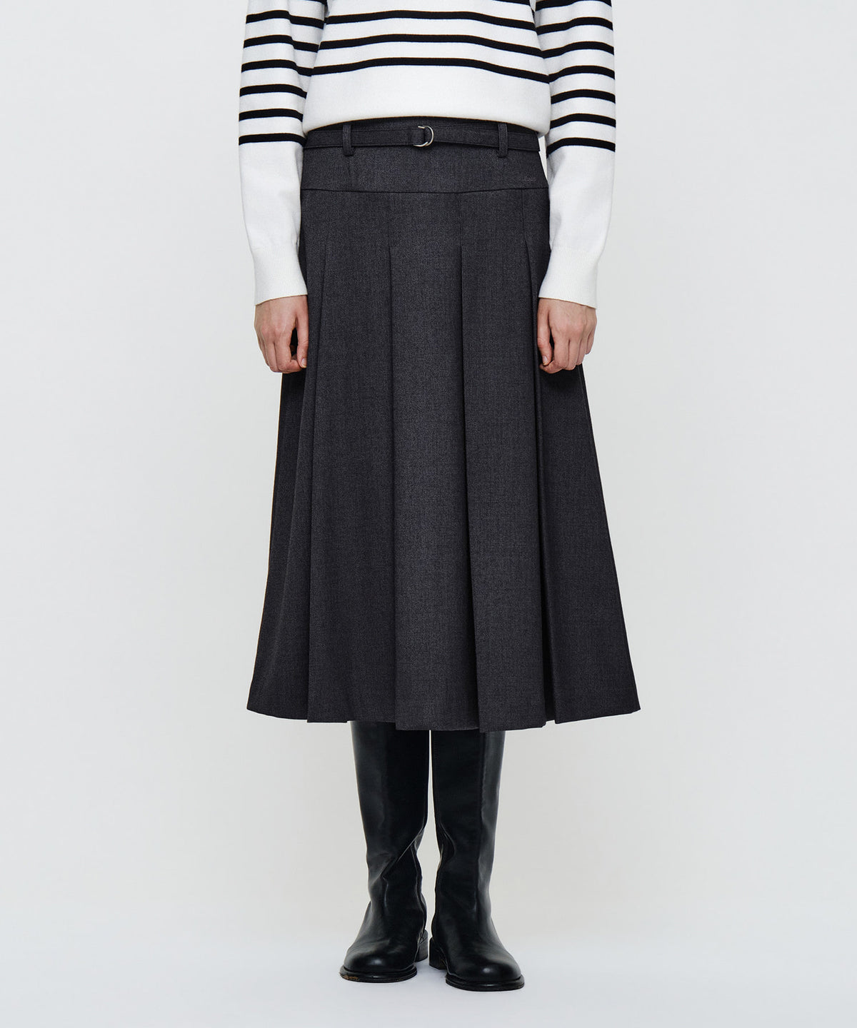 Marithe & Francois Girbaud - Belted Pleats Midi Skirt (Charcoal) product image 1 | TRAB K-Fashion Australia