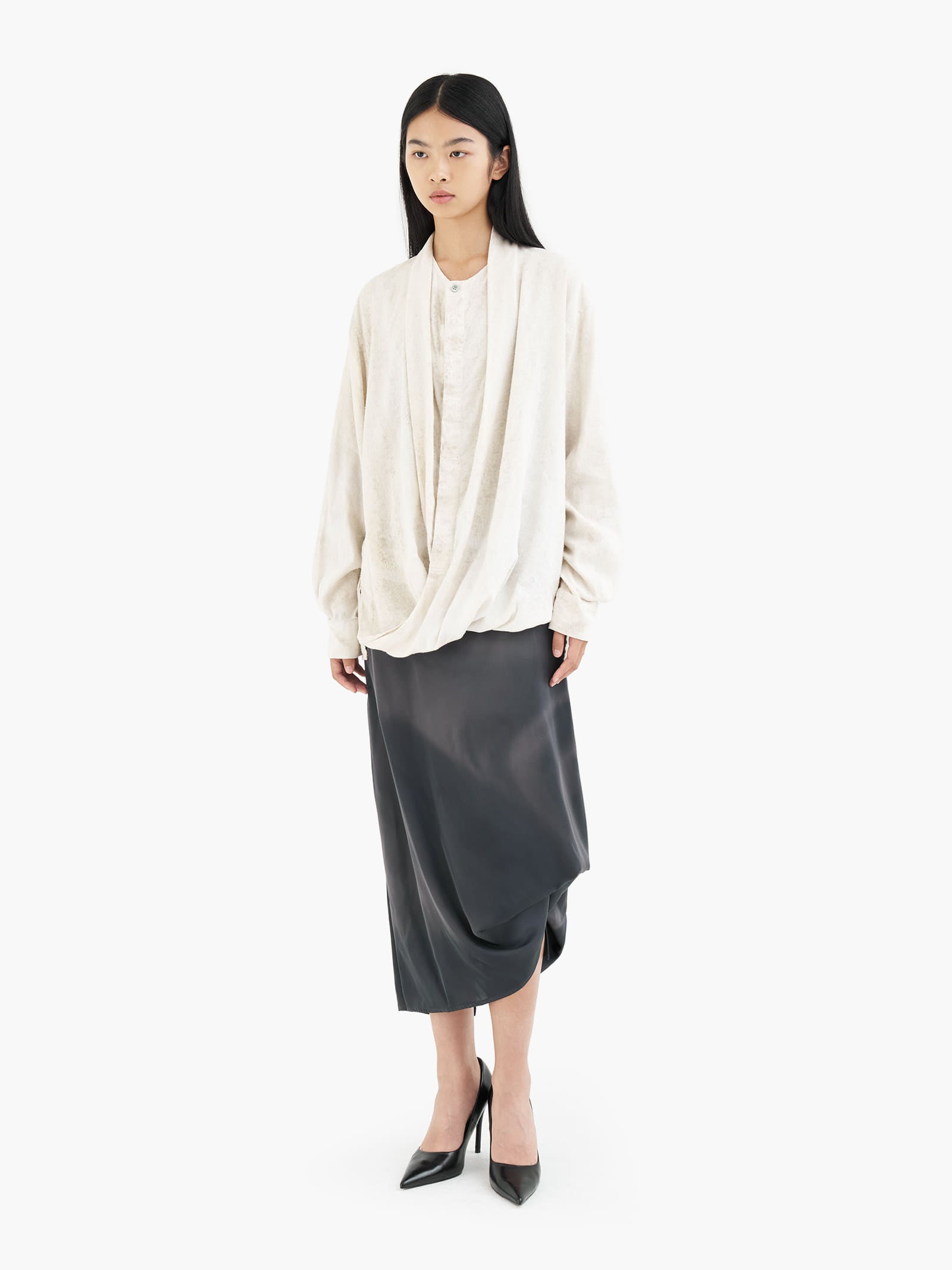 Jiyong Kim - Bio Draped Shirt (Bio-Processed Off-White) product image 3 | TRAB K-Fashion Australia