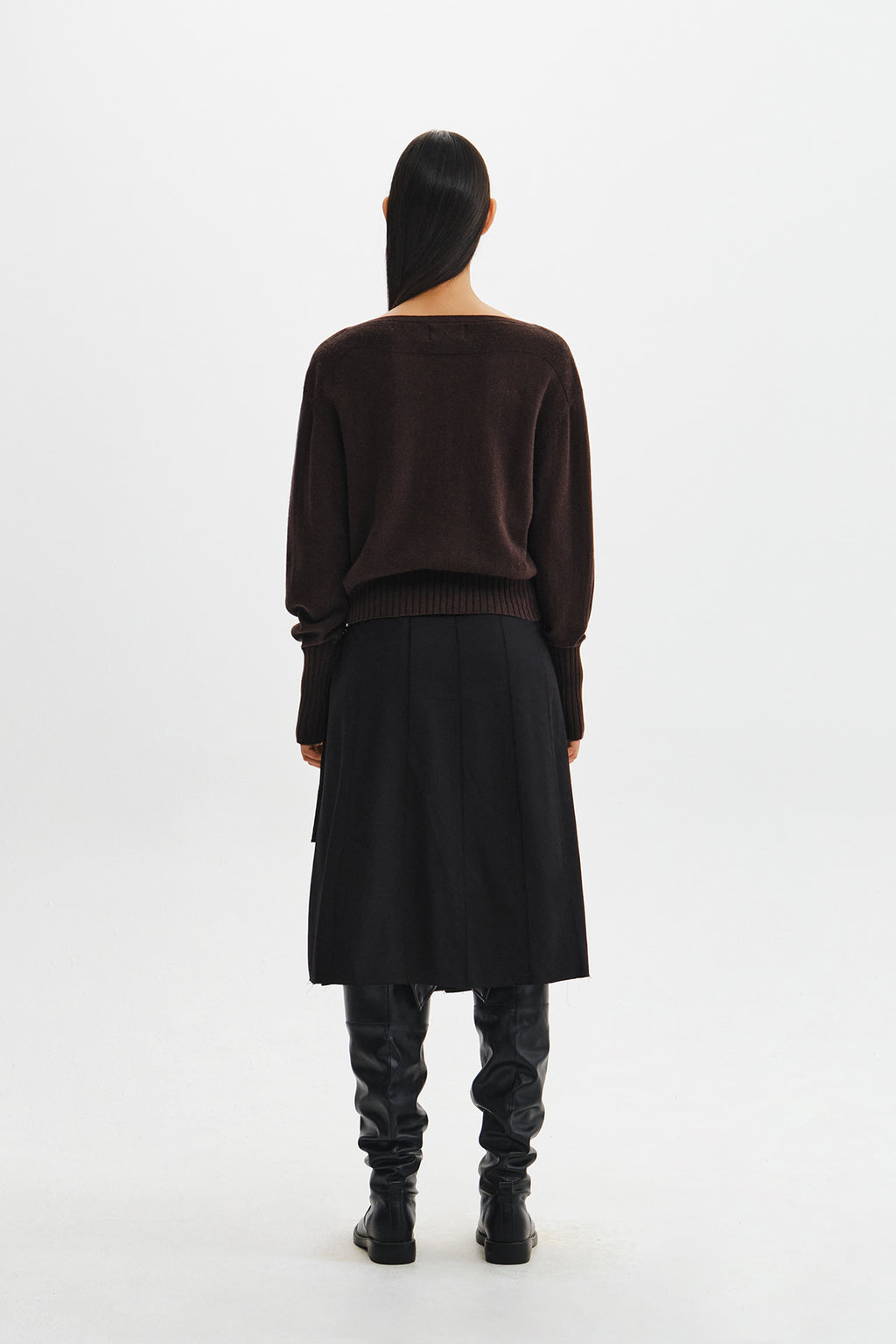 Matin Kim - Boat Neck Volume Sleeve Knit Pullover (Brown) product image 9 | TRAB K-Fashion Australia