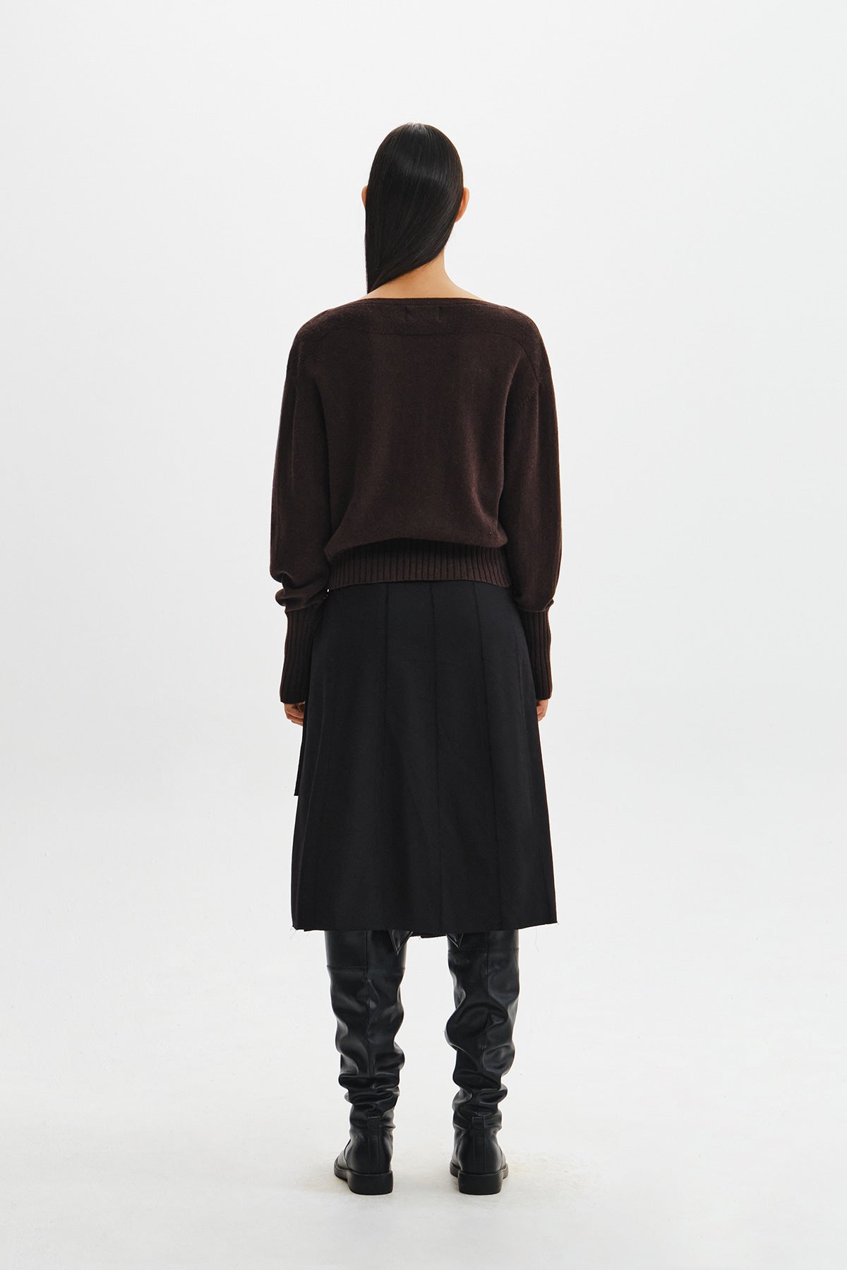 Matin Kim - Boat Neck Volume Sleeve Knit Pullover (Brown) product image 9 | TRAB K-Fashion Australia