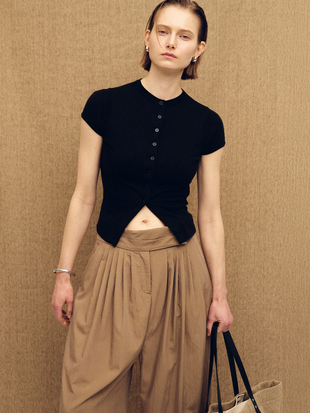 Tonywack - Silk Cotton Cap Sleeve Cardigan (Black) product image 6 | TRAB K-Fashion Australia