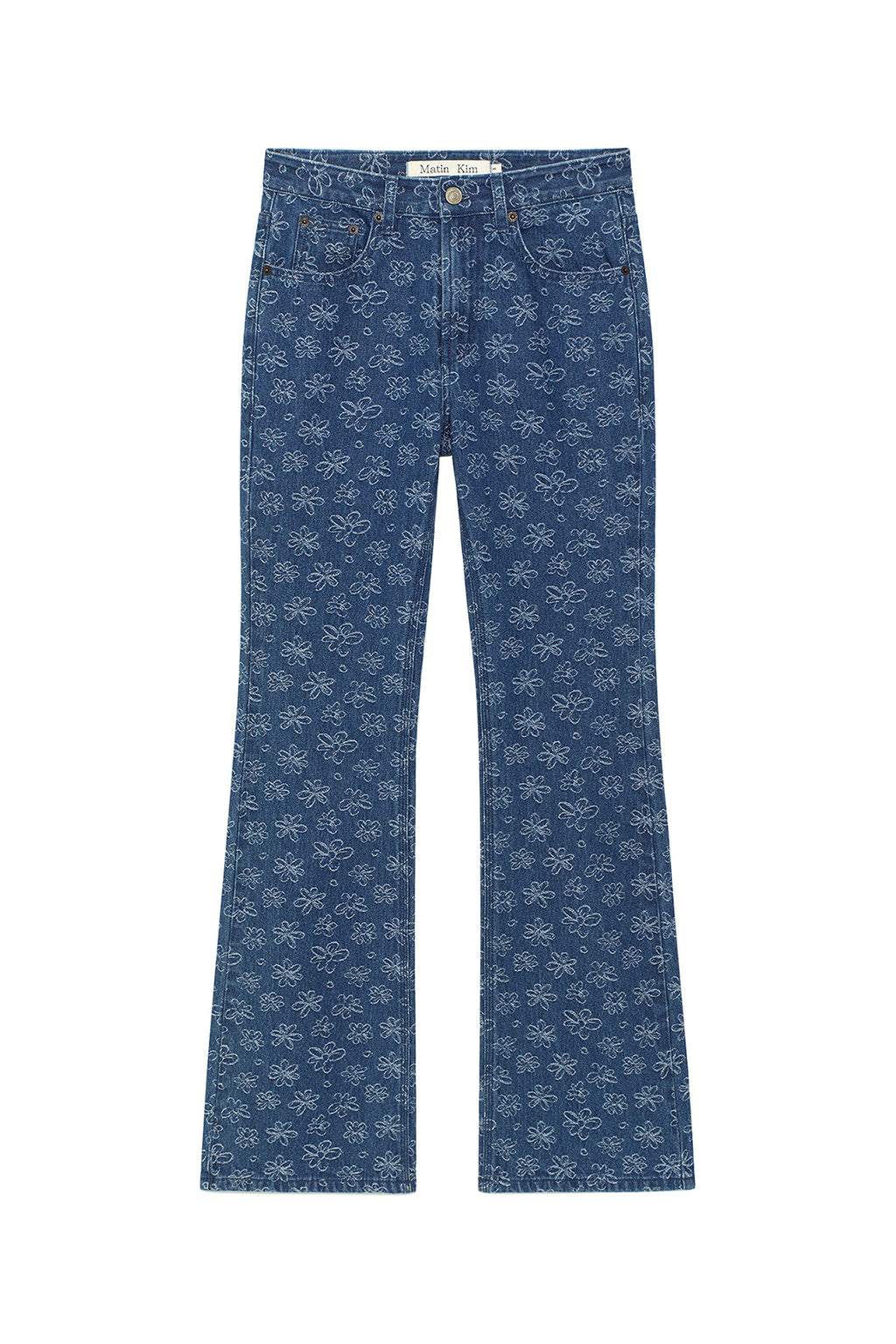 Matin Kim - Flower Pattern Flare Denim Pants (Blue) product image 1 | TRAB K-Fashion Australia