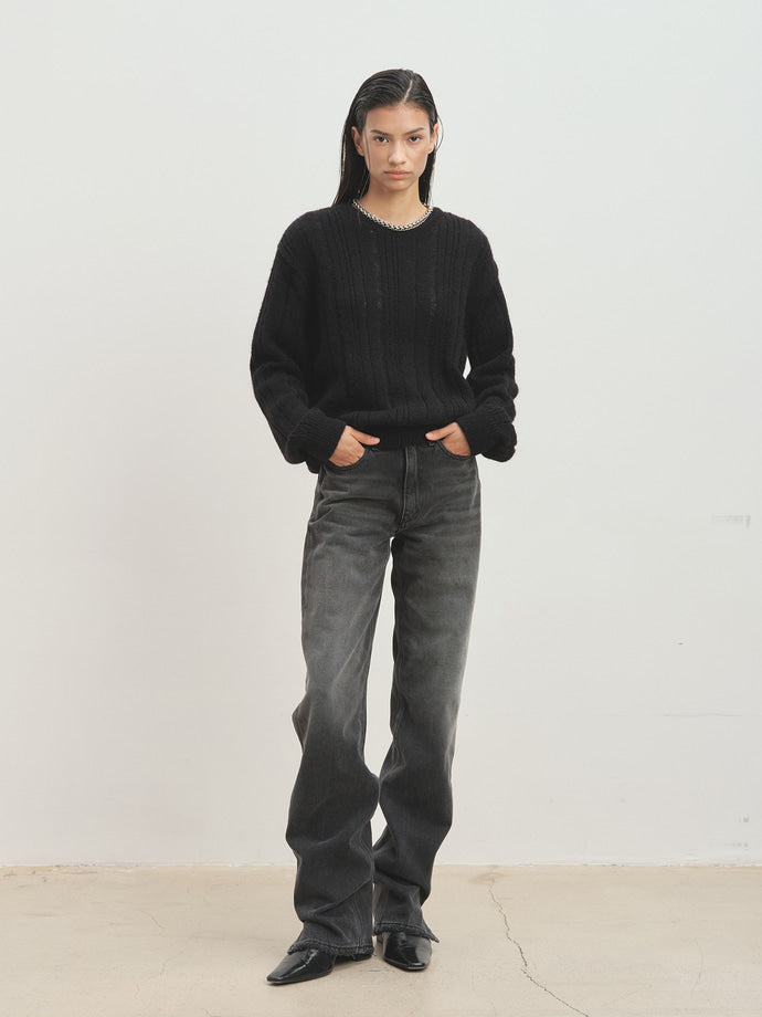 Tonywack - Kid Mohair Distressed Ribbed Sweater (Black) product image 1 | TRAB K-Fashion Australia