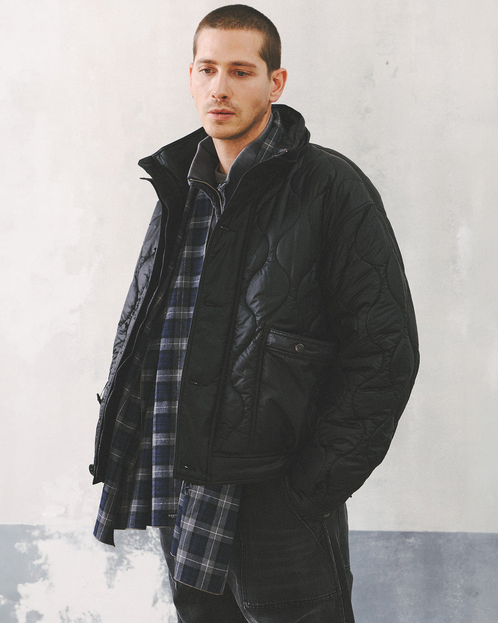 Eastlogue - Pattern Scarf (Navy & Grey Check) product image 2 | TRAB K-Fashion Australia