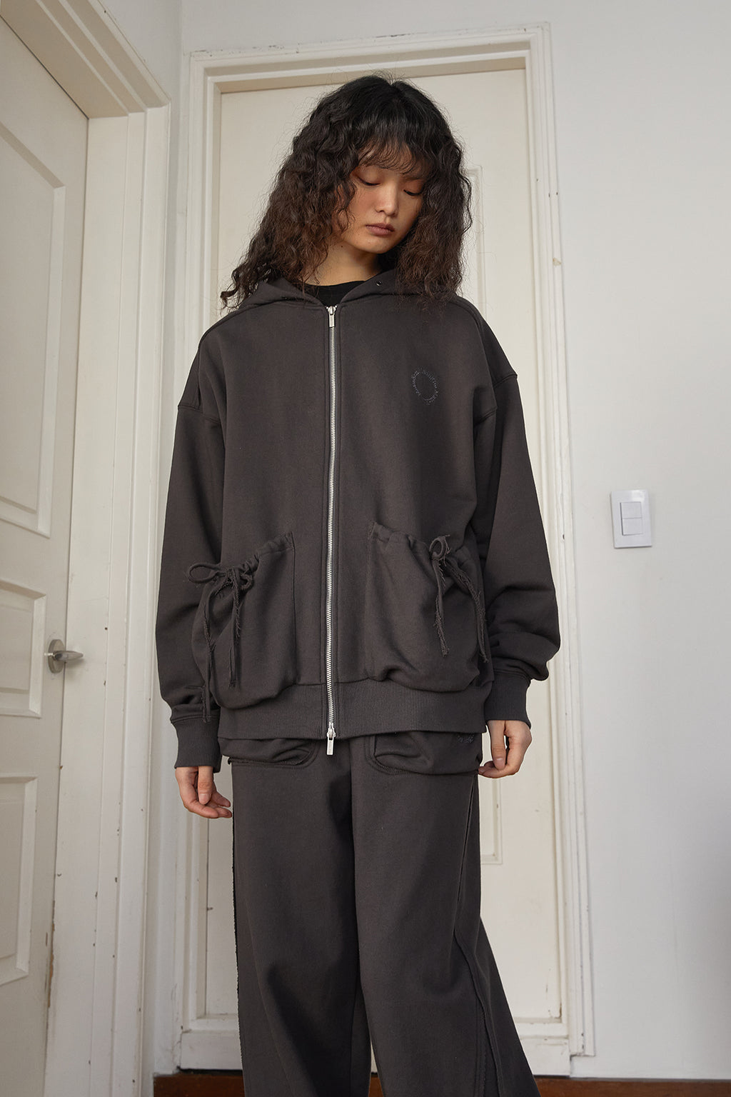 Matin Kim - Volume Pocket Hoody Zip Up (Charcoal) product image 12 | TRAB K-Fashion Australia