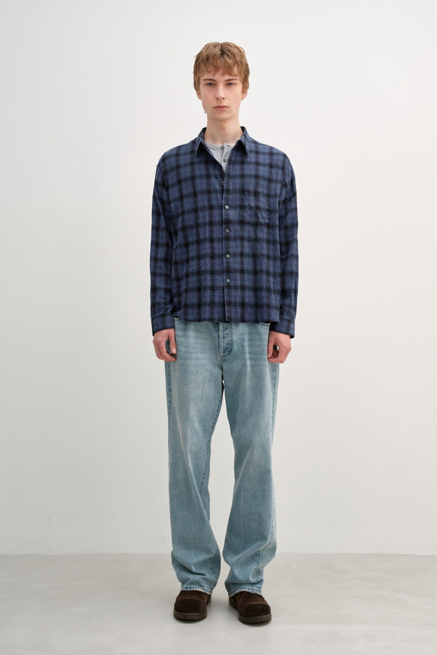 Insilence - Garment Dyed Check Shirt (Blue) product image 3 | TRAB K-Fashion Australia