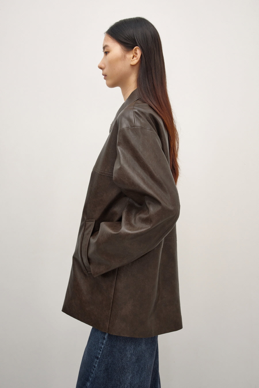 Insilence - Faux Leather Car Coat (Brown) product image 4 | TRAB K-Fashion Australia
