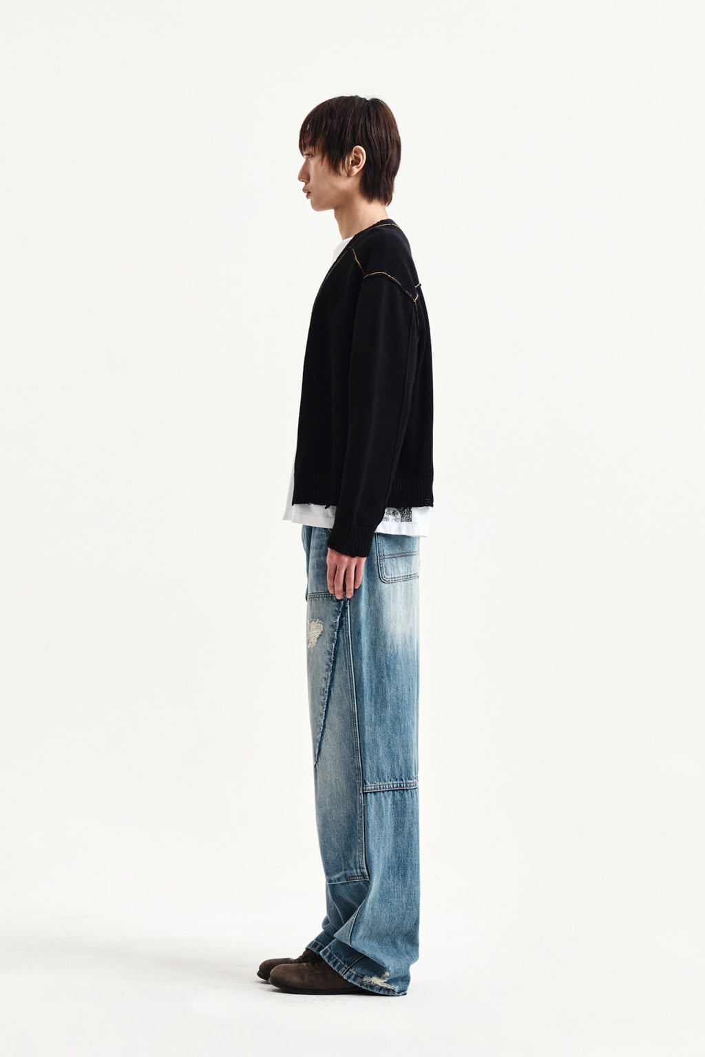 Matin Kim - Back Logo Line Point Knit Cardigan (Black) product image 12 | TRAB K-Fashion Australia