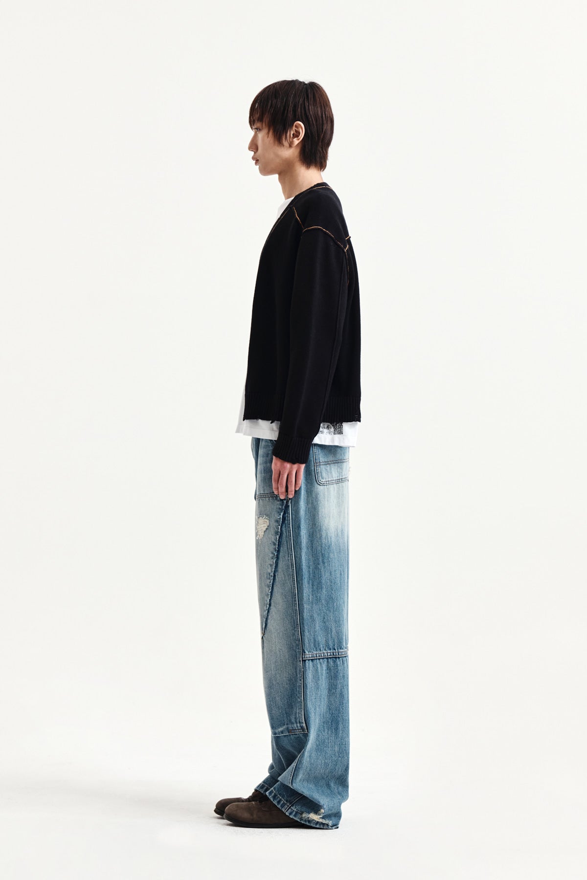 Matin Kim - Back Logo Line Point Knit Cardigan (Black) product image 12 | TRAB K-Fashion Australia