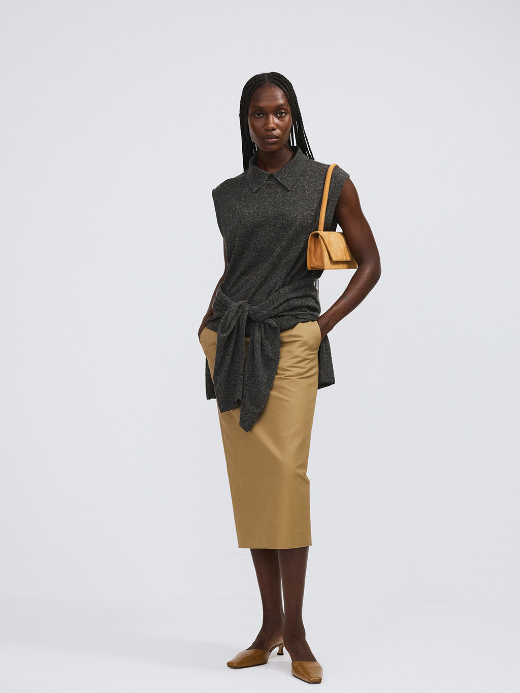 Recto - Heavy Cotton Pencil Skirt (Khaki Beige) product image 2 | TRAB K-Fashion Australia