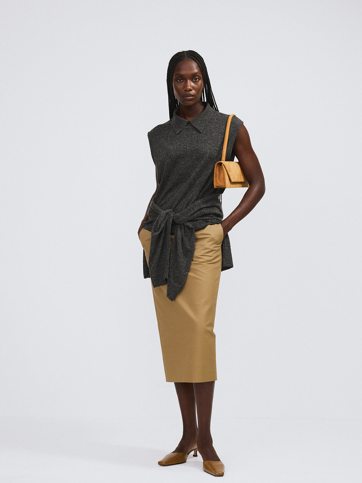 Recto - Heavy Cotton Pencil Skirt (Khaki Beige) product image 2 | TRAB K-Fashion Australia