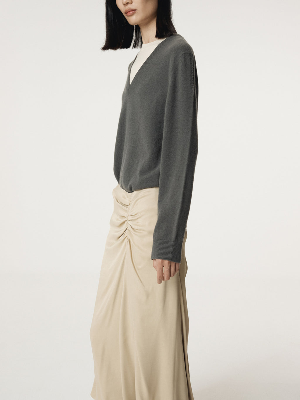 Recto - Asymmetric Shirring Skirt (Light Beige) product image 7 | TRAB K-Fashion Australia