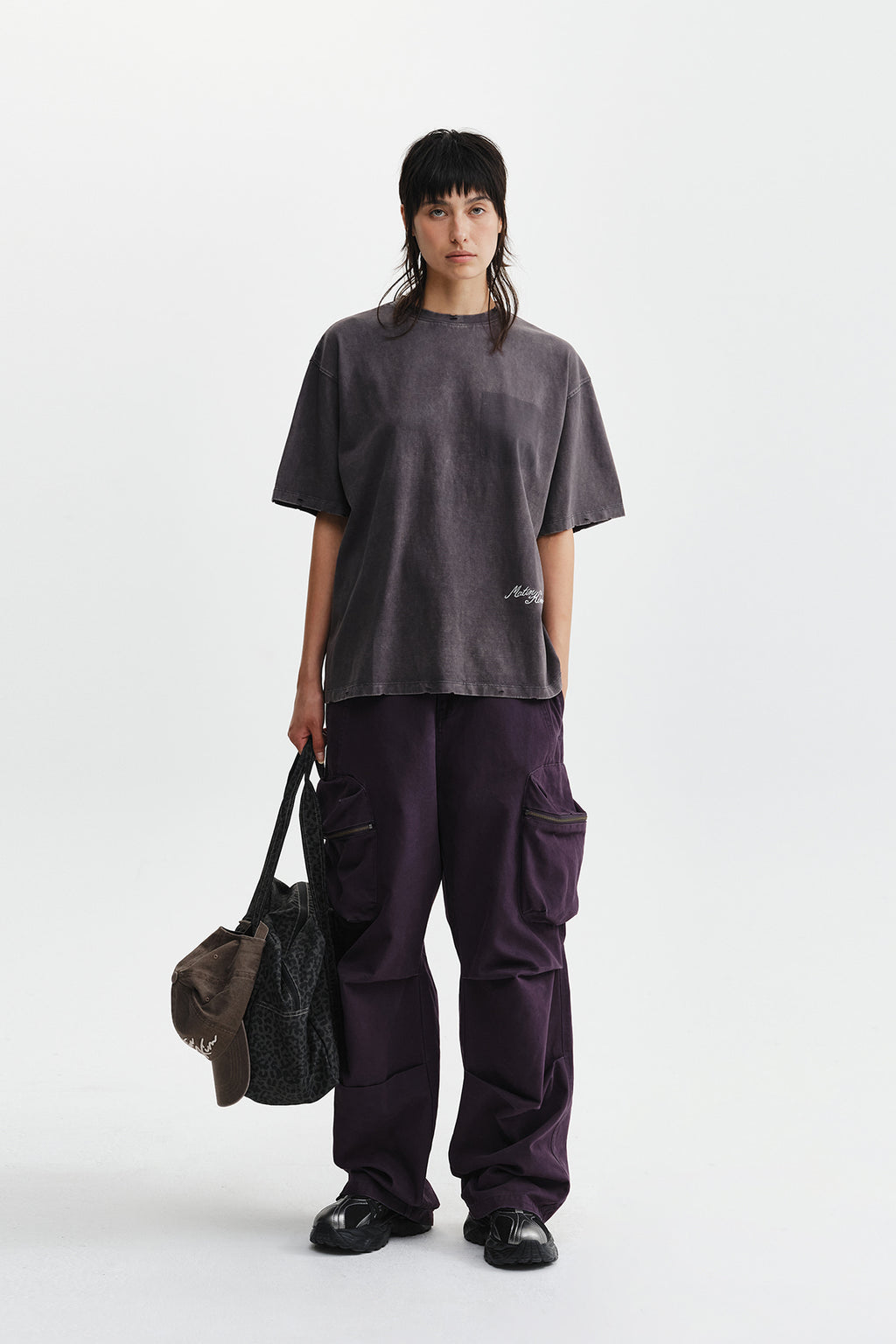 Matin Kim - Vintage Washed Calligraphy Back Logo Top (Charcoal) product image 11 | TRAB K-Fashion Australia
