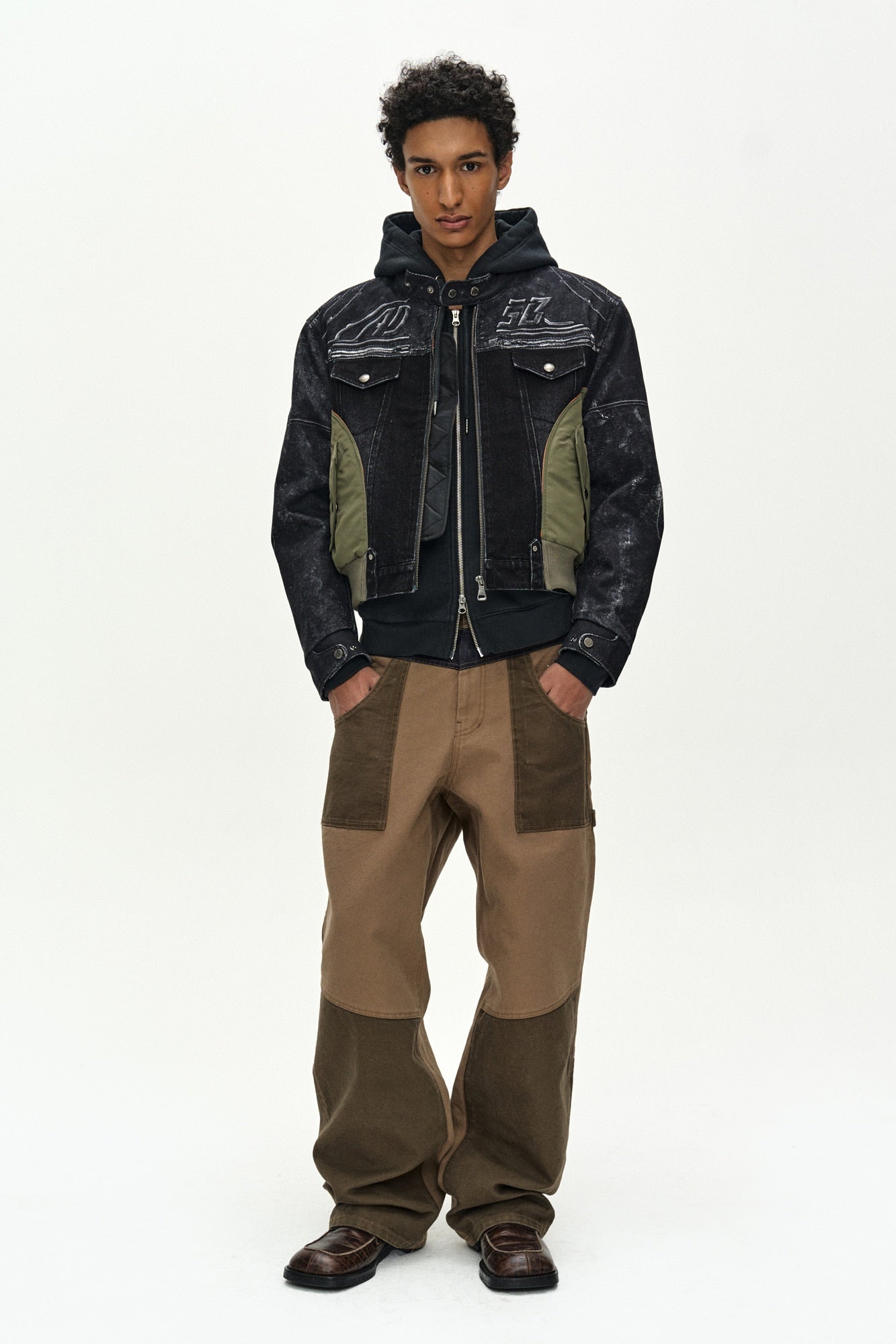 Andersson Bell - Nylon Patch Racing Denim Combo Jacket (black) (Black) product image 12 | TRAB K-Fashion Australia
