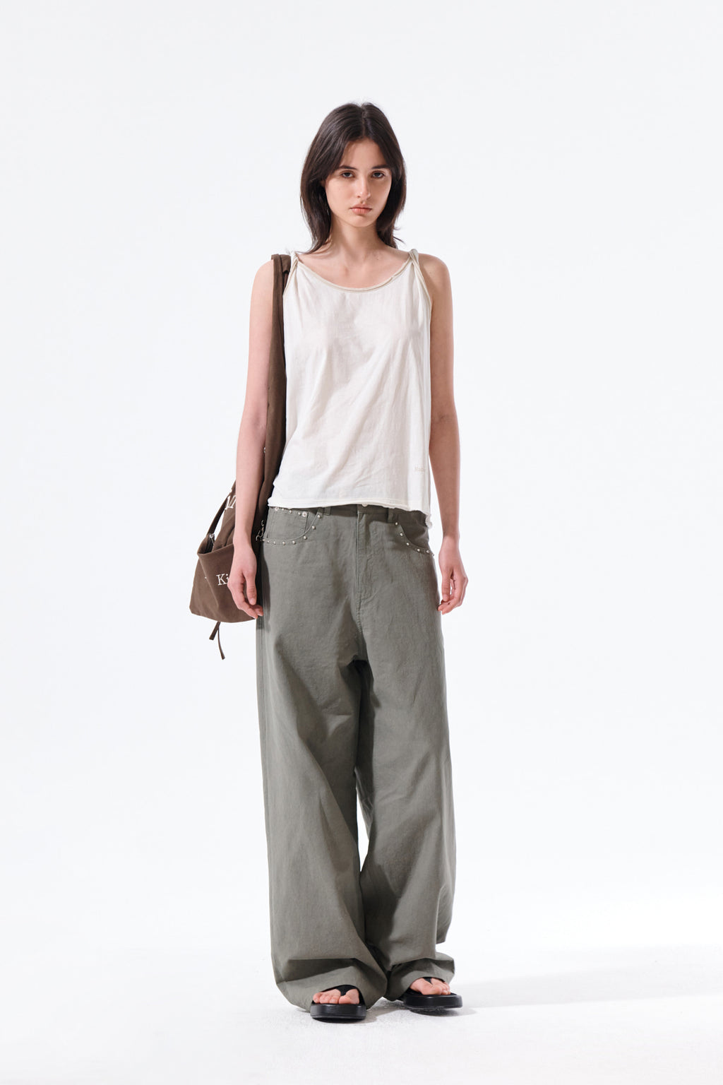 Matin Kim - Stud Point Color Denim Pants (Khaki) product image 10 | TRAB K-Fashion Australia
