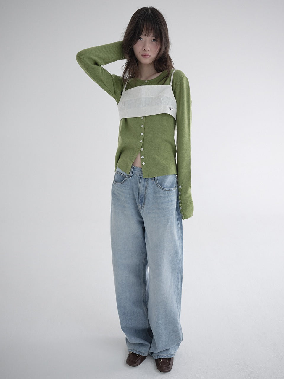 Margarin Fingers - Rivet Wide Denim Pants (Light Blue) product image 1 | TRAB K-Fashion Australia