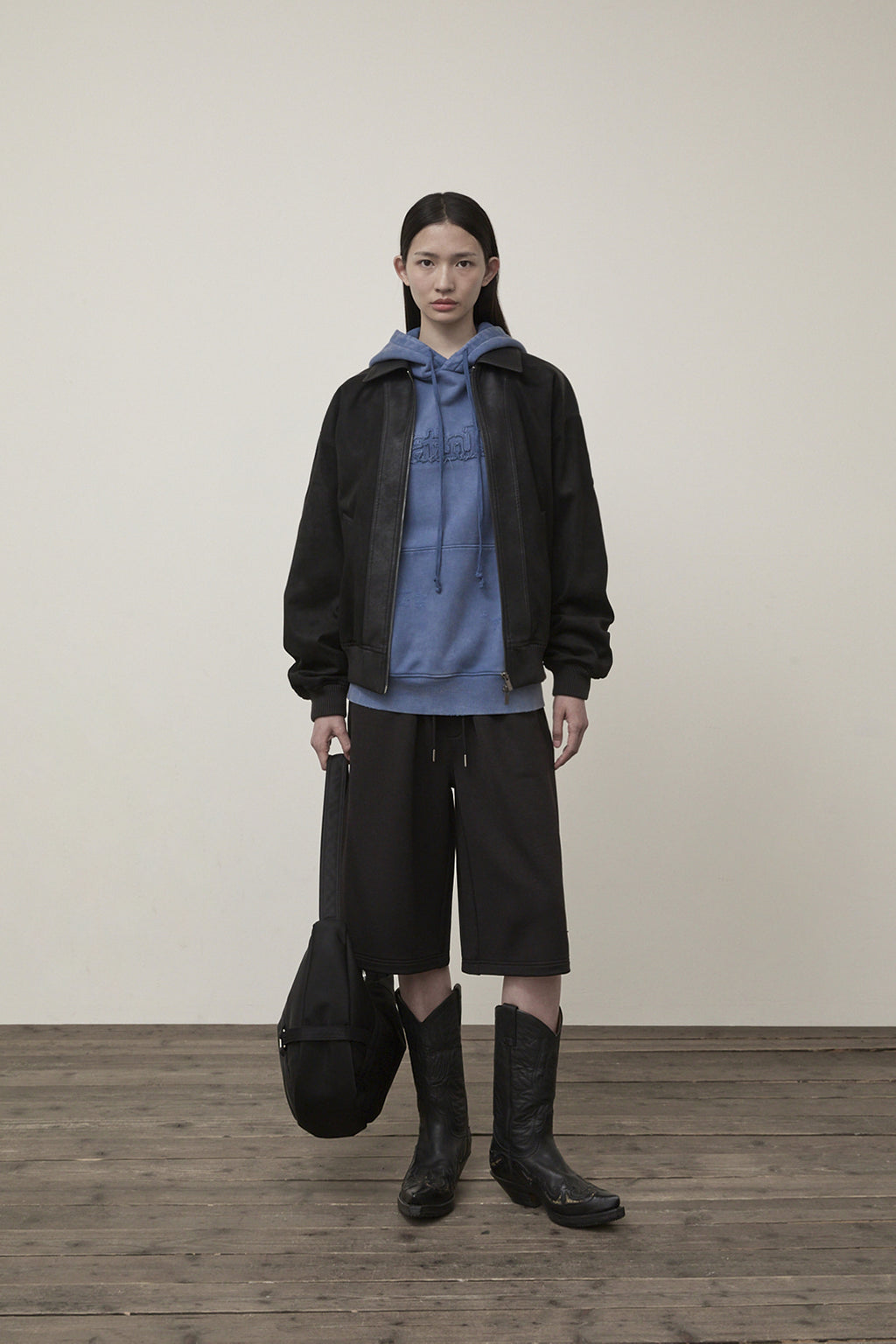 Matin Kim - Suede Mix Leather Zip Up Jumper (Black) product image 8 | TRAB K-Fashion Australia