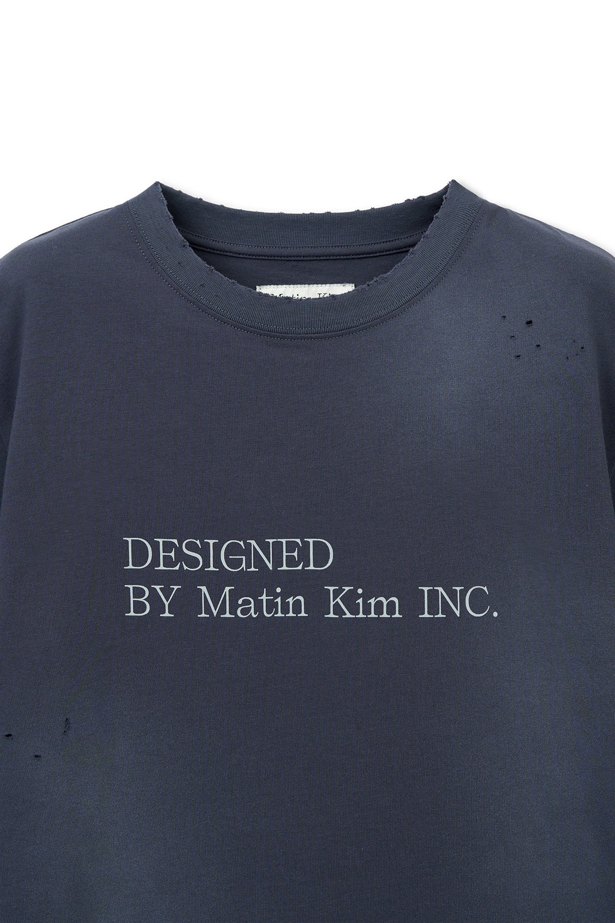 Matin Kim - Spray Washed Lettering Damaged Top (Navy) product image 3 | TRAB K-Fashion Australia