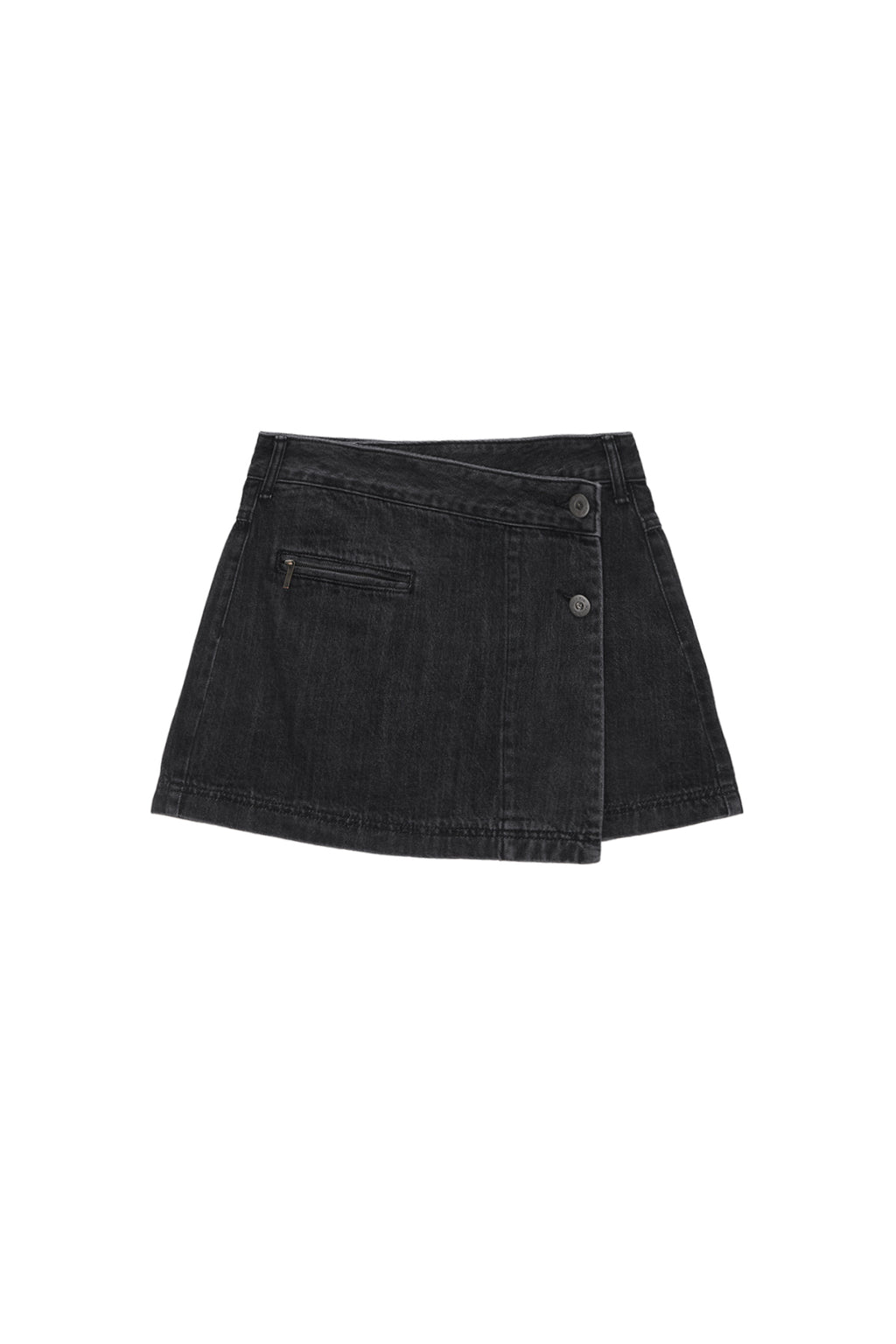 Matin Kim - Pleats Wrap Denim Mini Skirt (Black) product image 1 | TRAB K-Fashion Australia