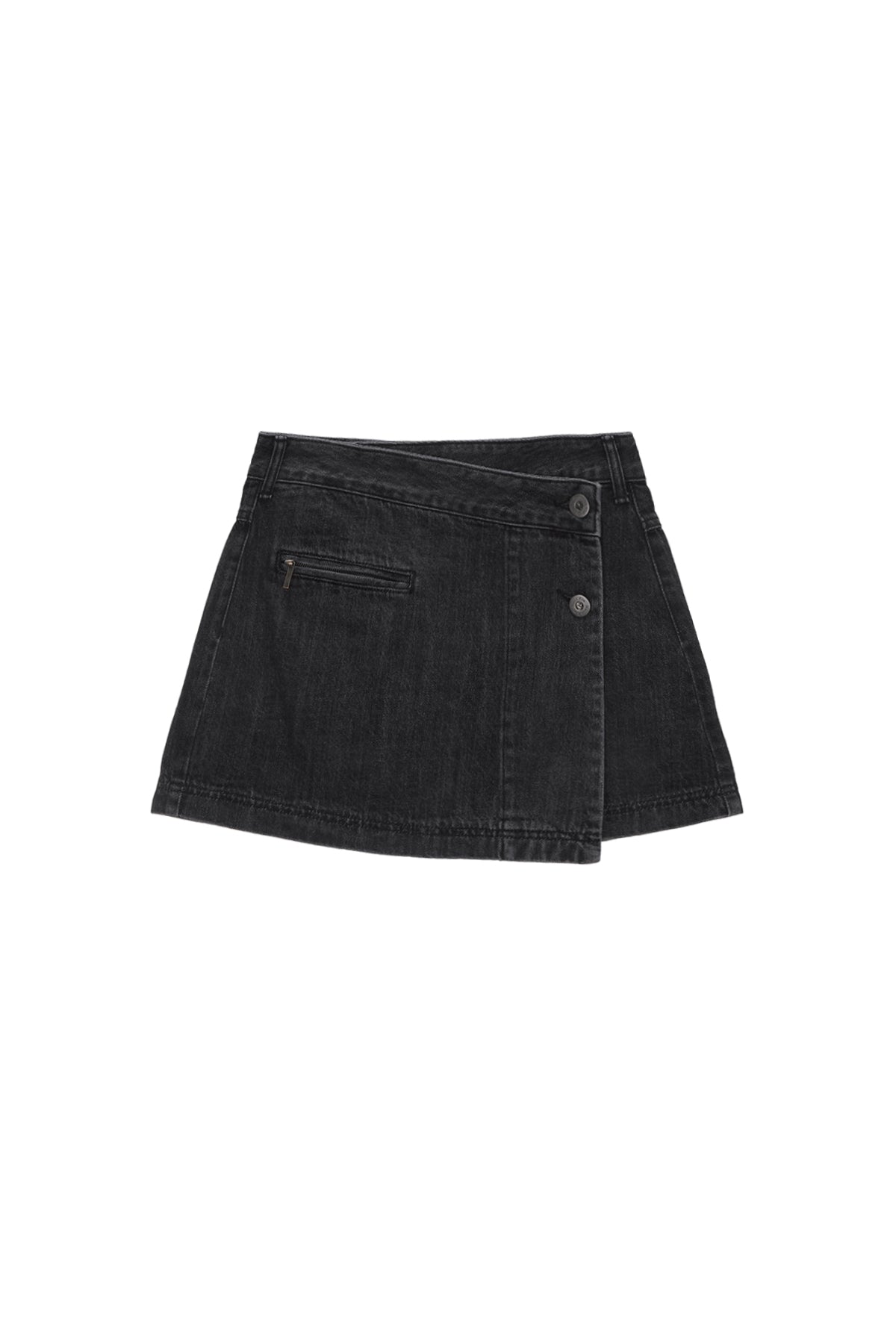 Matin Kim - Pleats Wrap Denim Mini Skirt (Black) product image 1 | TRAB K-Fashion Australia