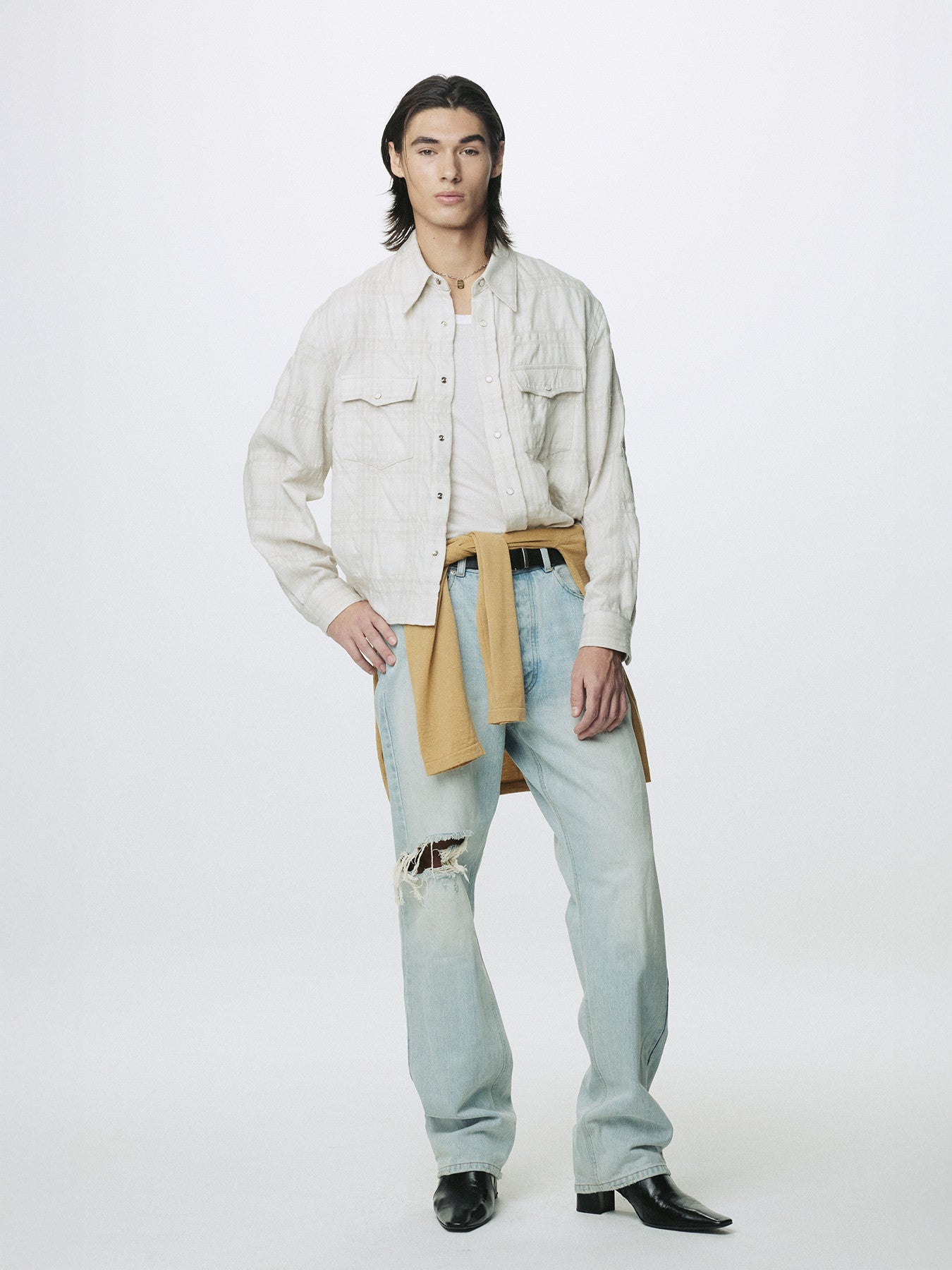 Tonywack - Wool And Cotton Checked Shirt Jacket Japanese Fabric (Ivory) product image 1 | TRAB K-Fashion Australia