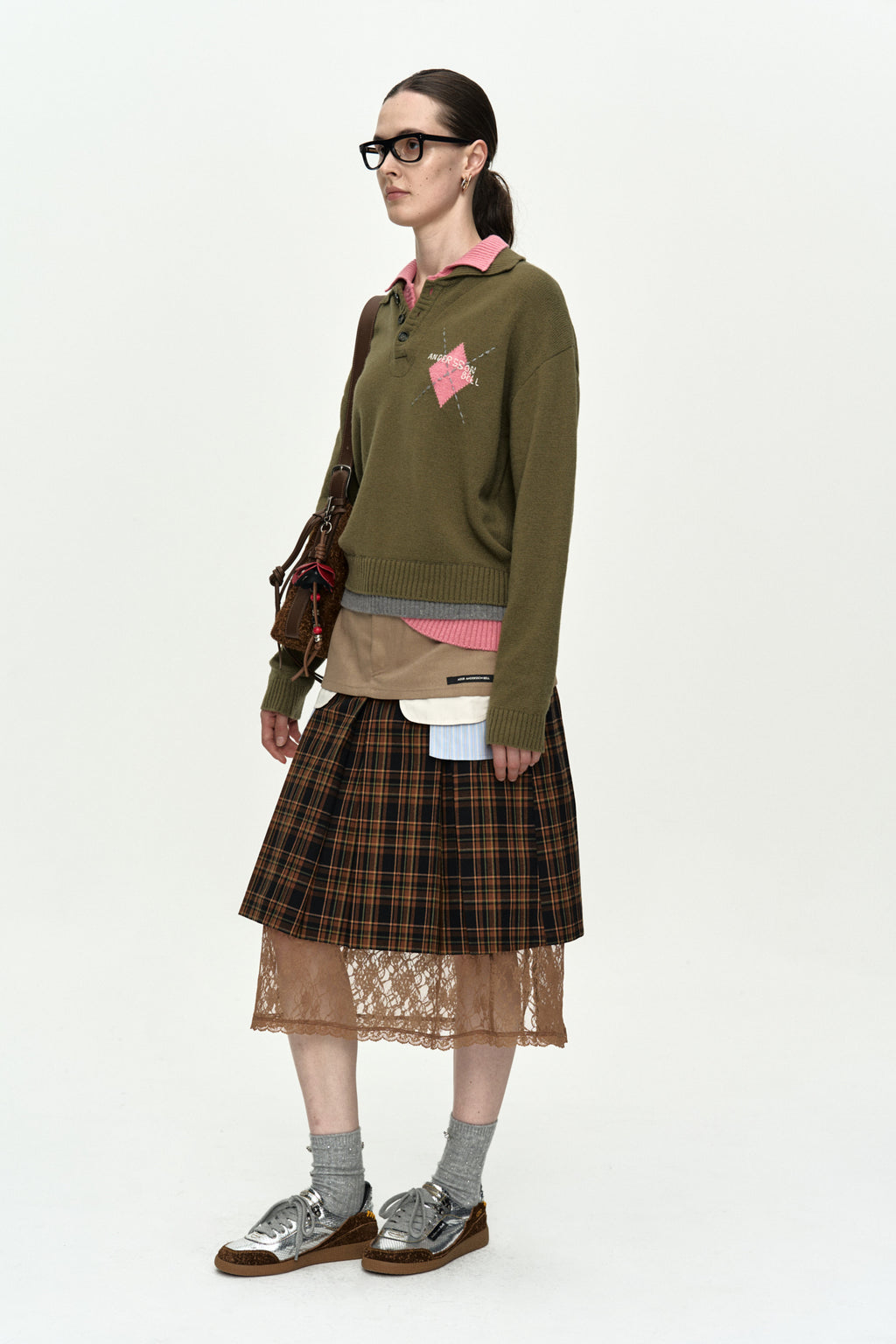Andersson Bell - Double Collar Argyle Logo Sweater (Khaki/Pink) product image 4 | TRAB K-Fashion Australia