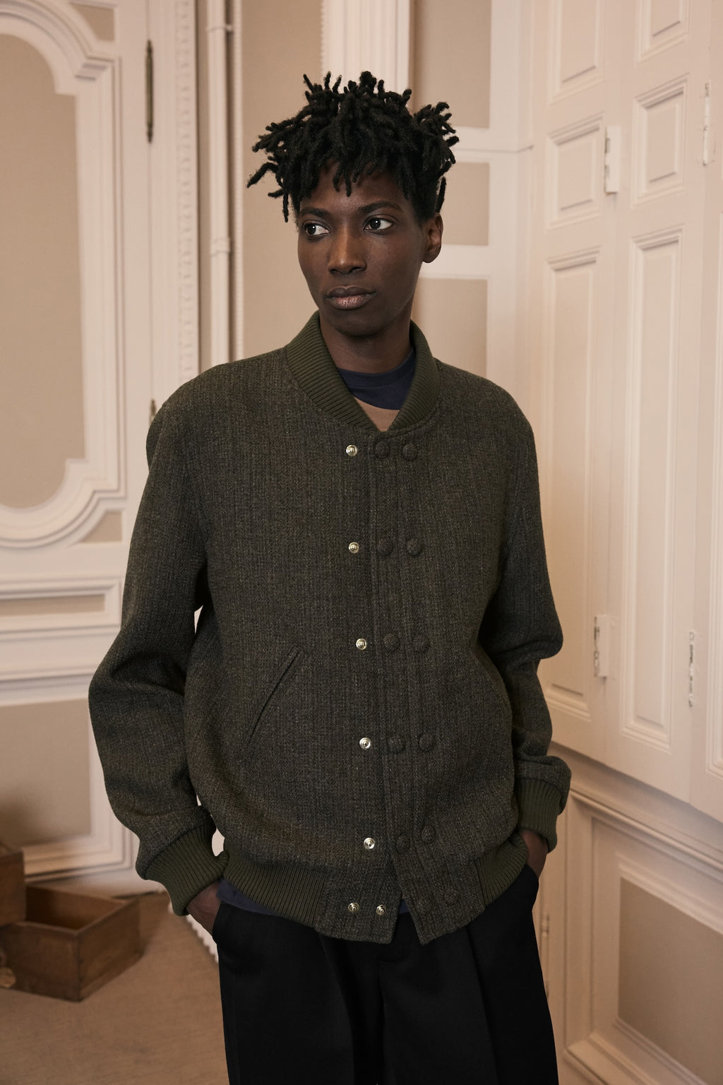 STU - Double Placket Varsity Jacket (Khaki) product image 10 | TRAB K-Fashion Australia